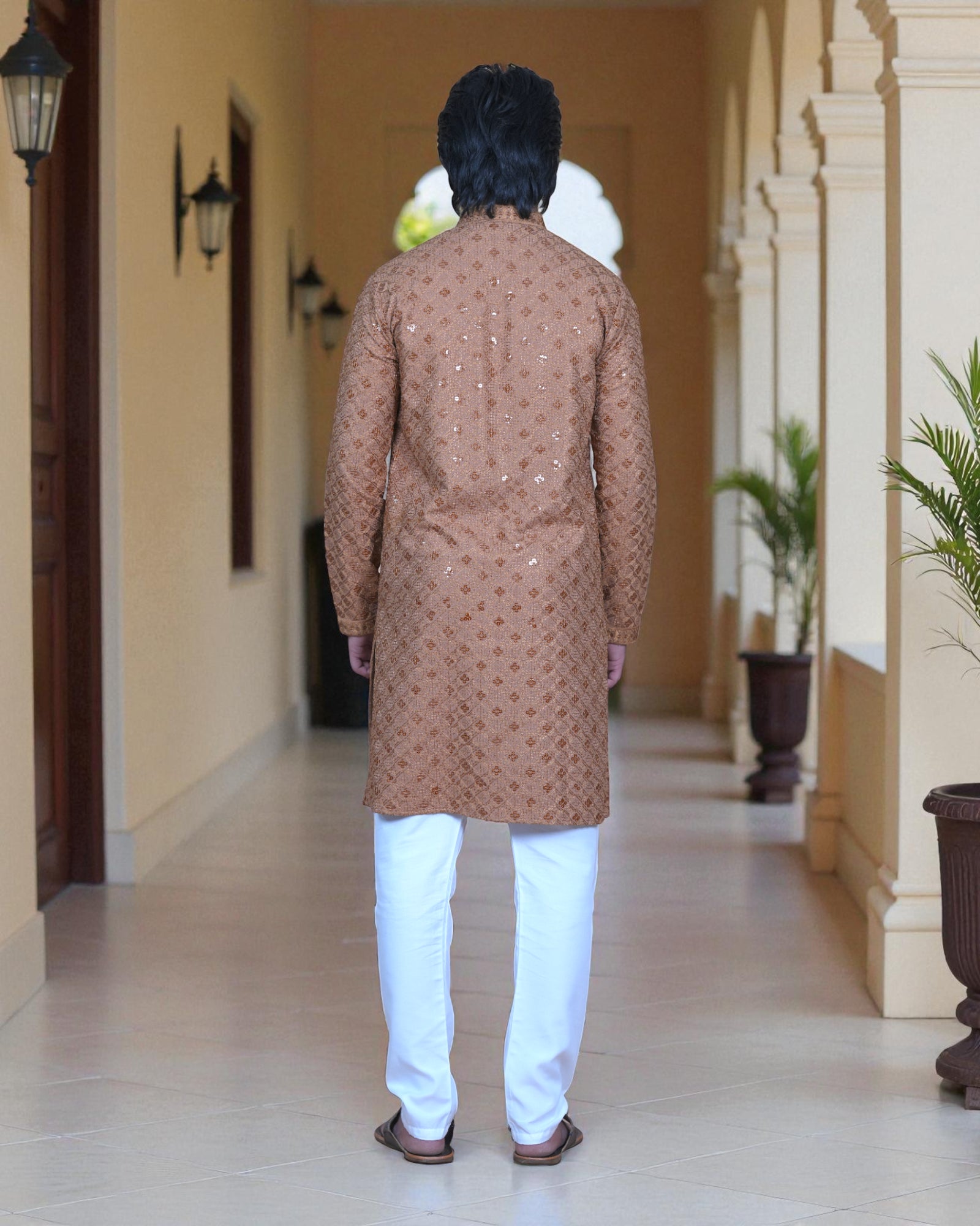 Block Print Sequin Embroidered Cotton Kurta Pajama