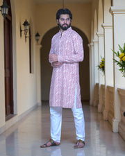 Cotton Blend Block Print Kurta Pajama Set