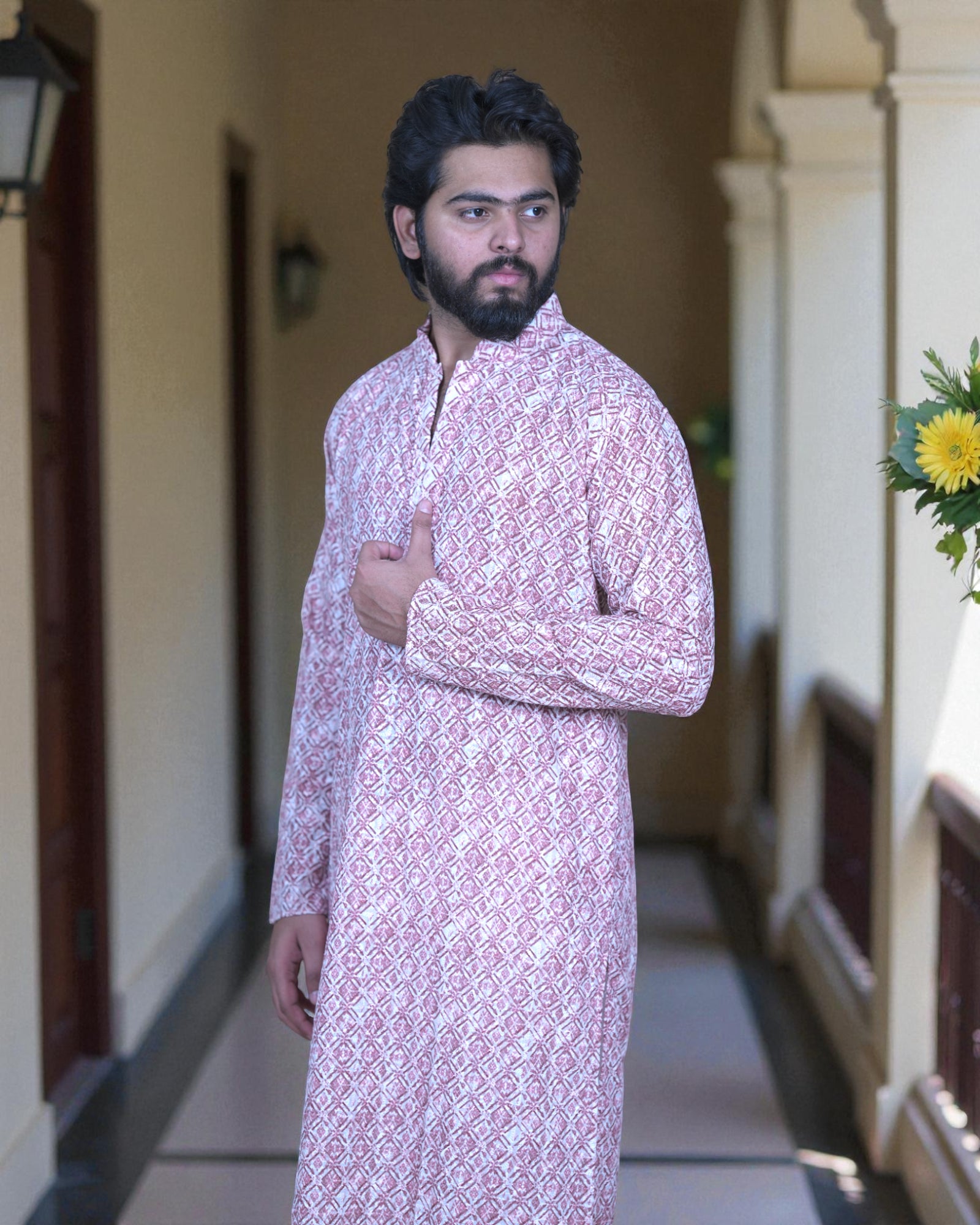 Cotton Blend Block Print Kurta Pajama Set