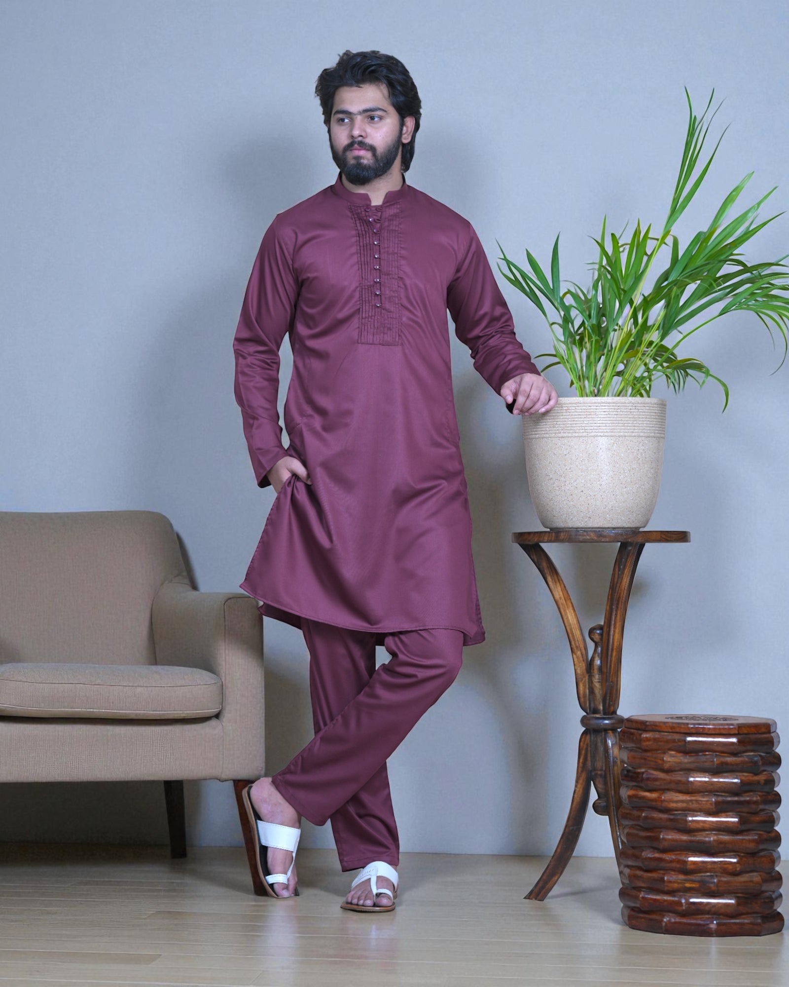 Cotton Pleated Kurta Pajama Set
