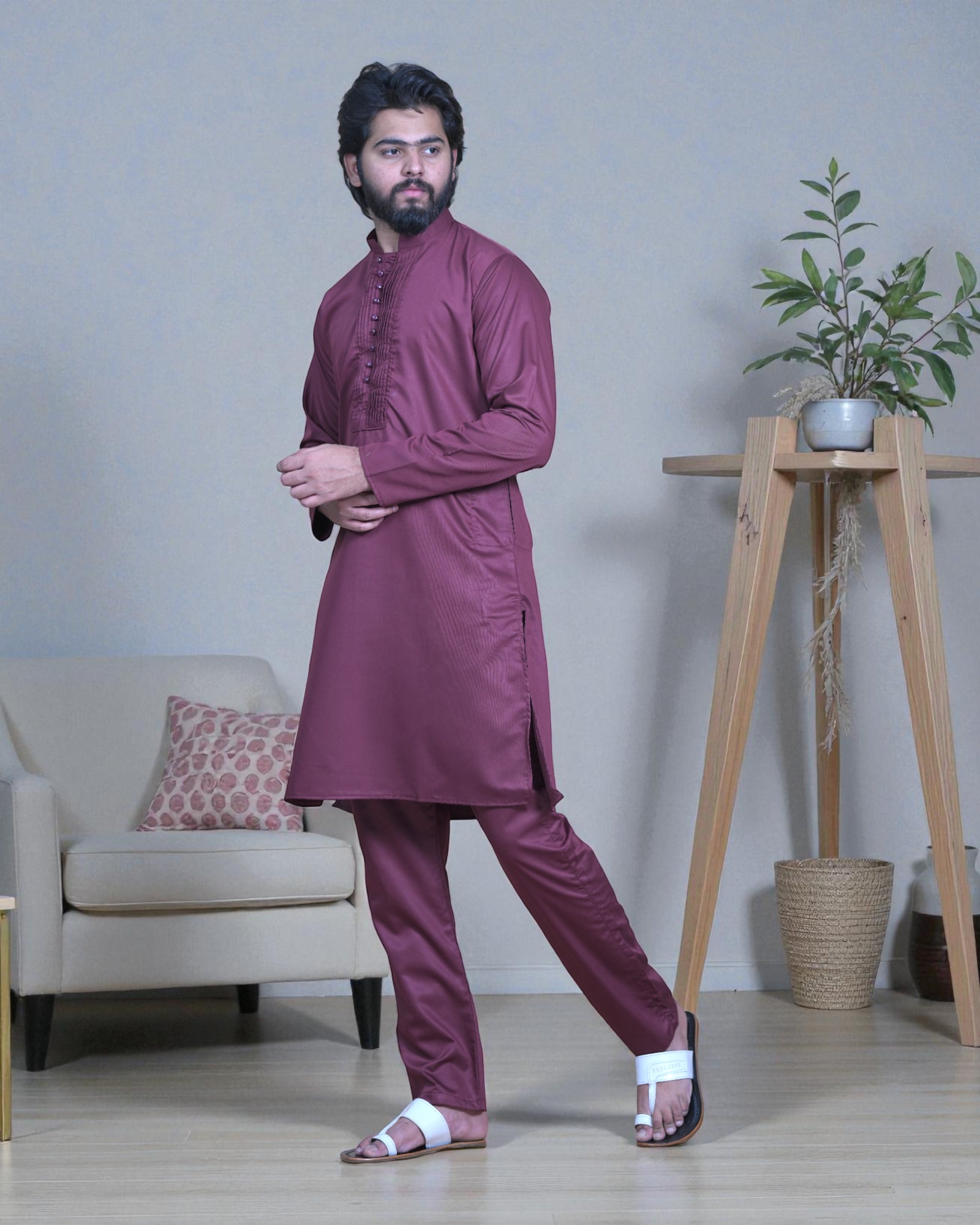 Cotton Pleated Kurta Pajama Set