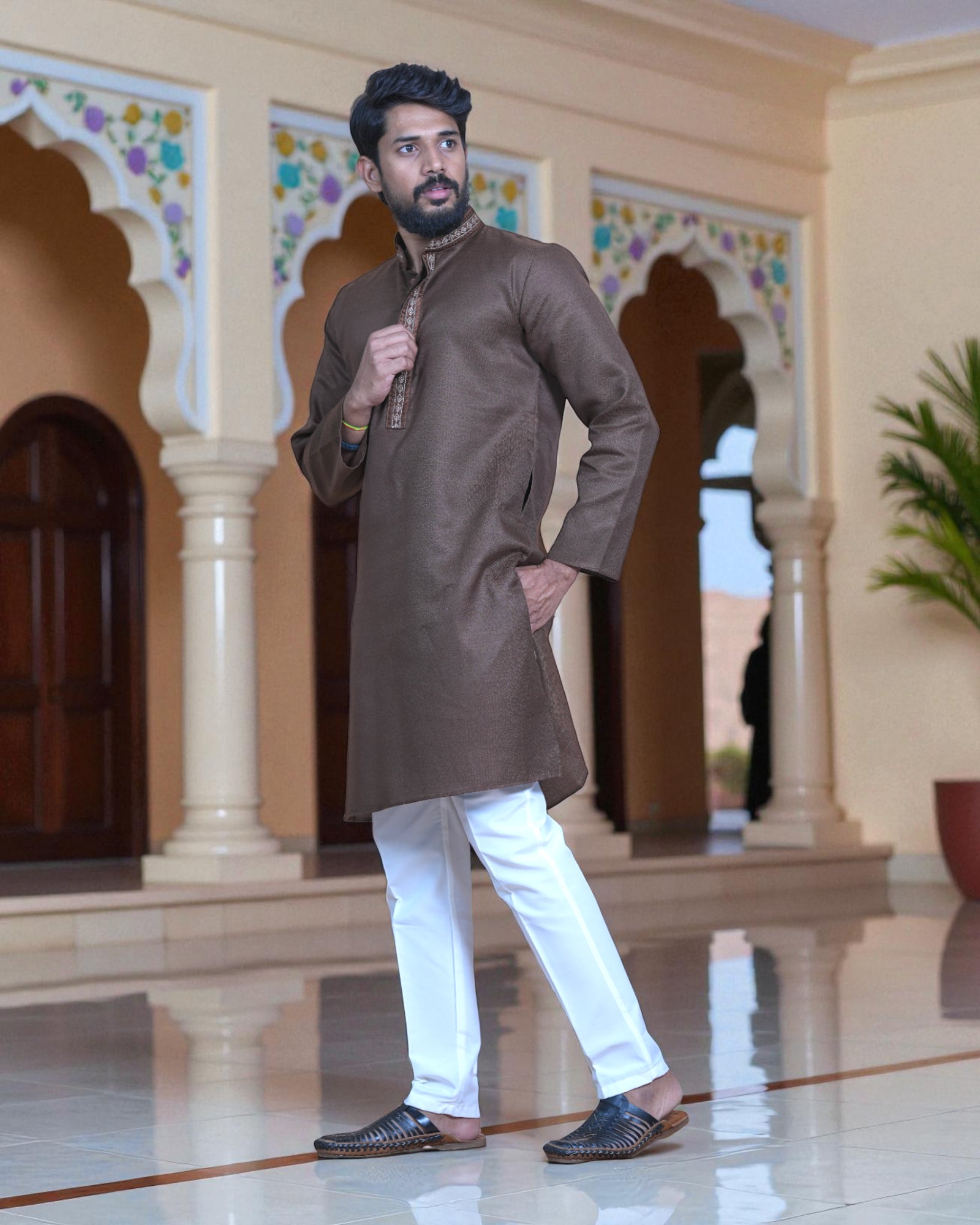 Jacquard Embroidered Kurta Pajama Set