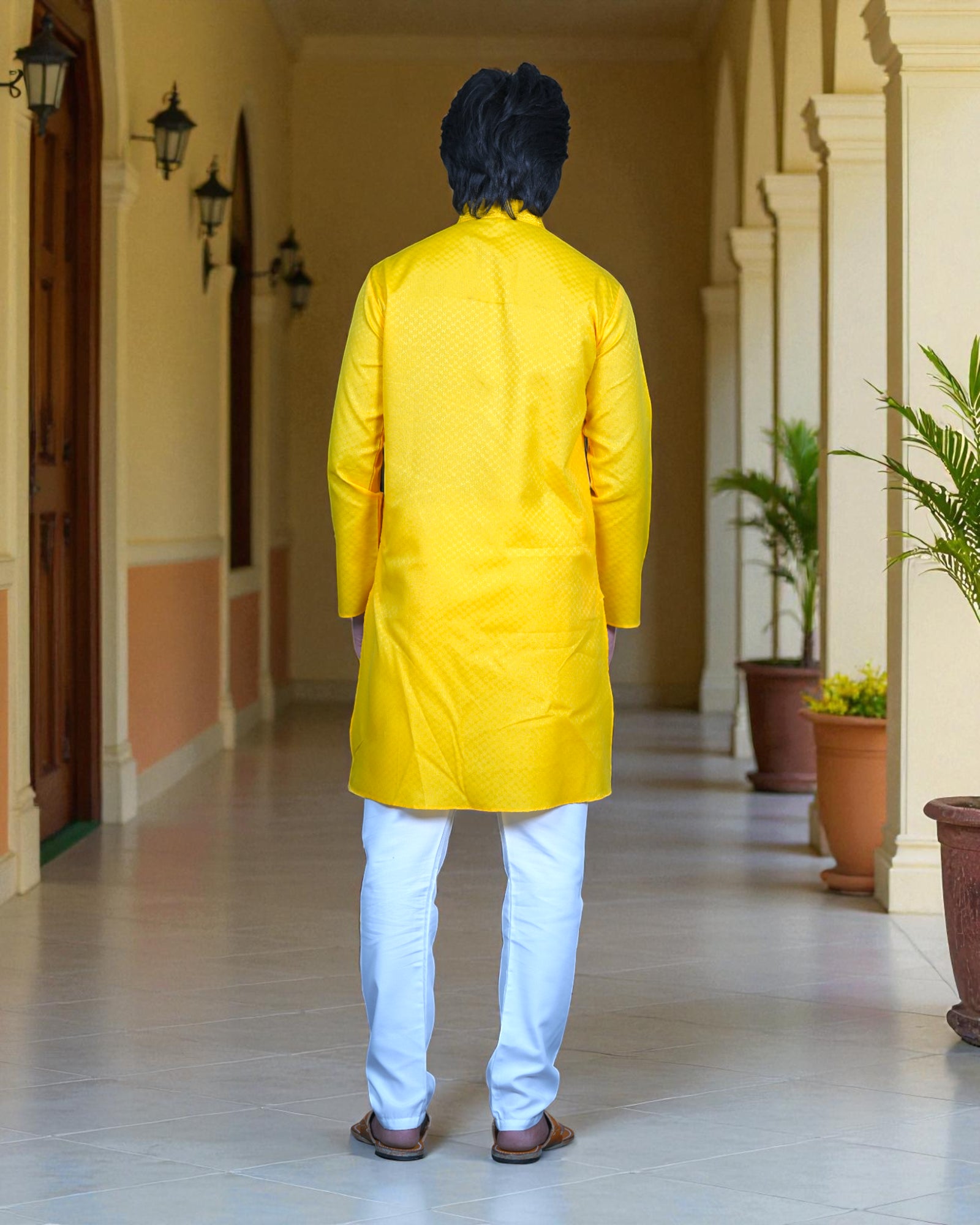 Men Textured Cotton Kurta Pajama Set