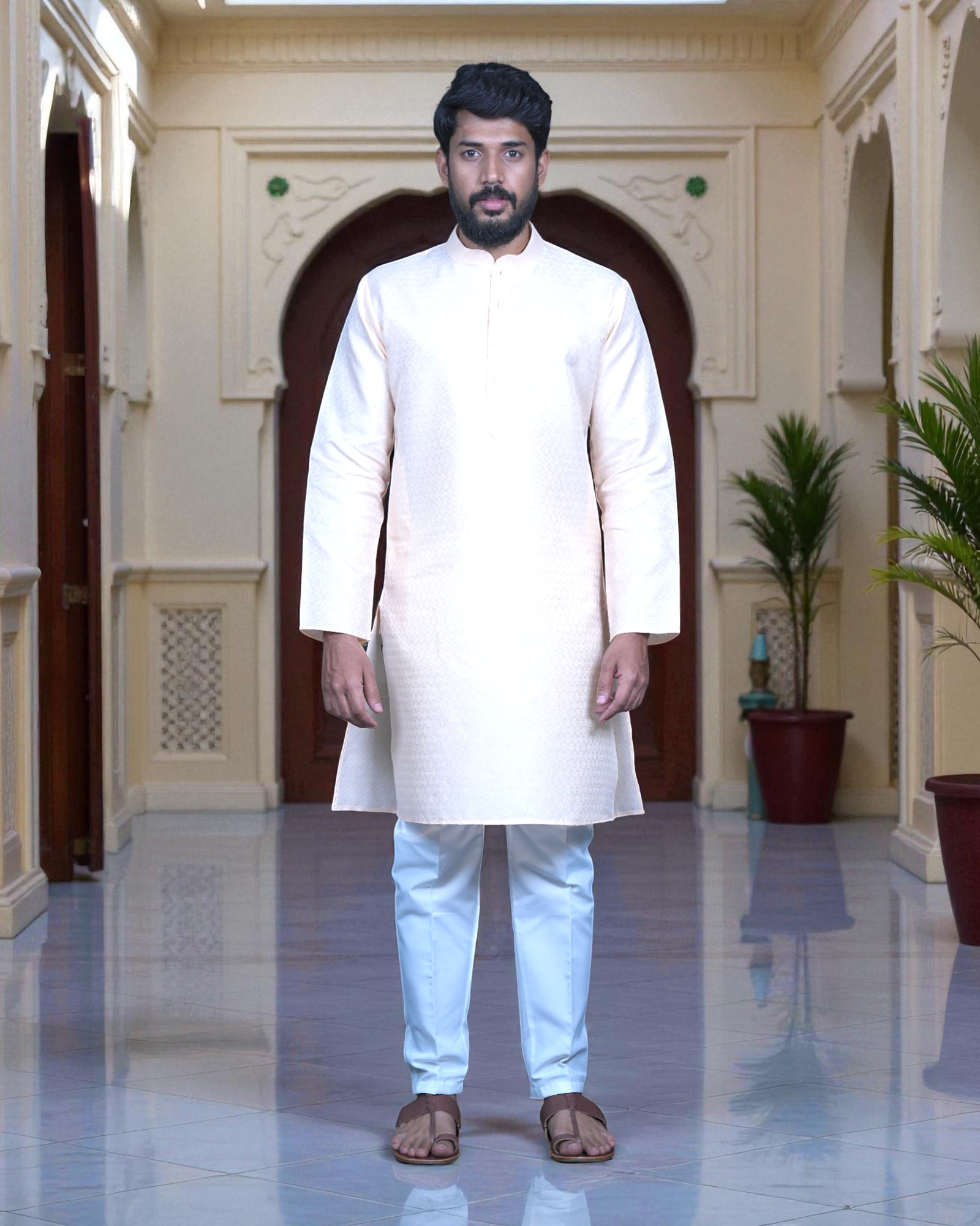 Textured Cotton Men Kurta Pajama Set
