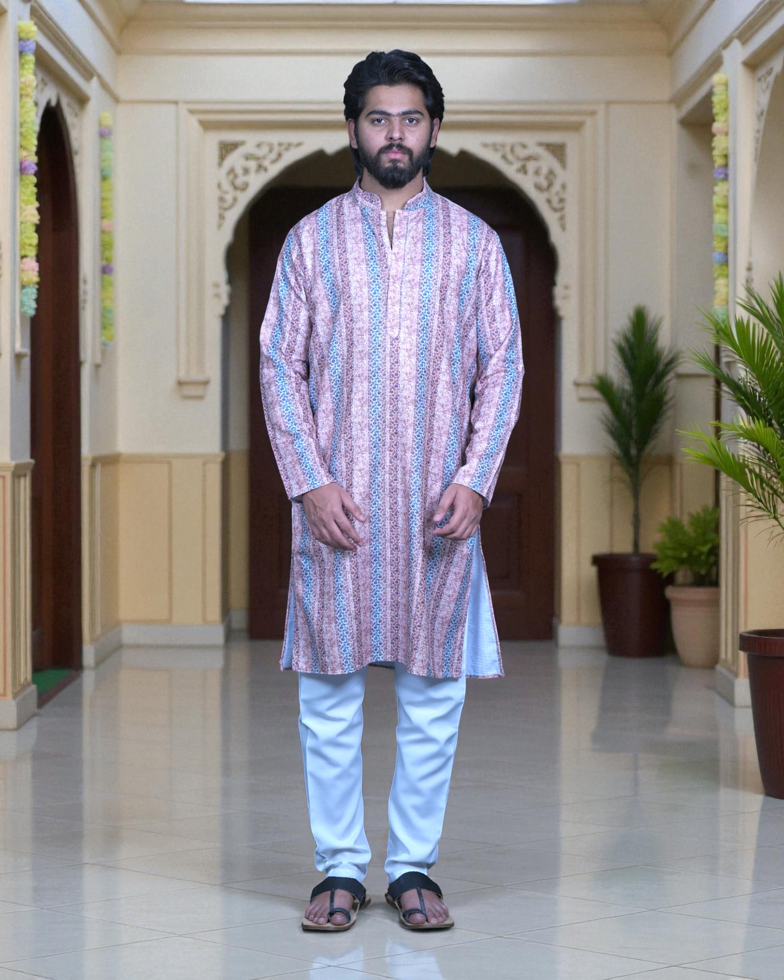 Floral Printed Cotton Sequins Kurta Pajama Set