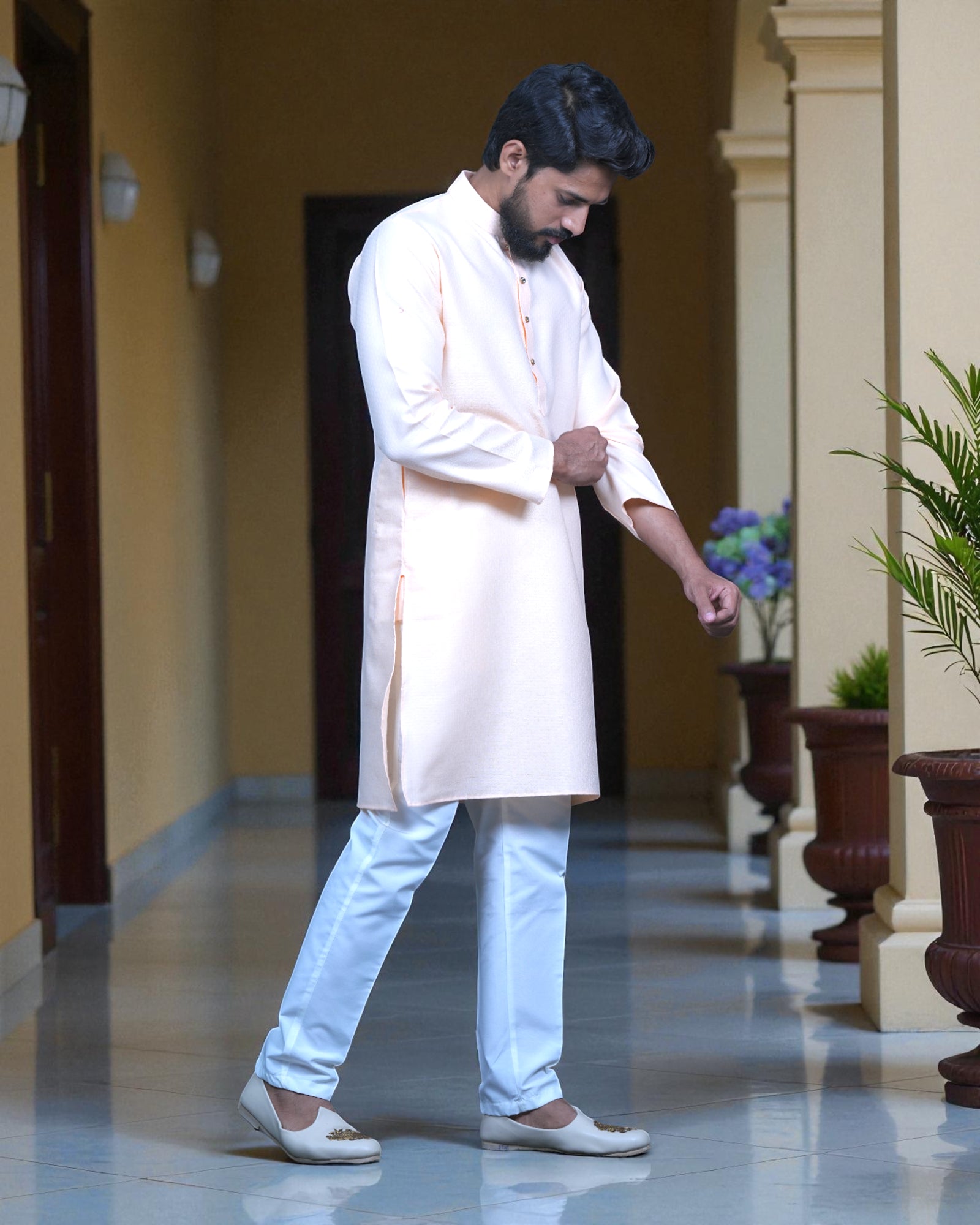 Jacquard Woven Cotton Kurta Pajama Set