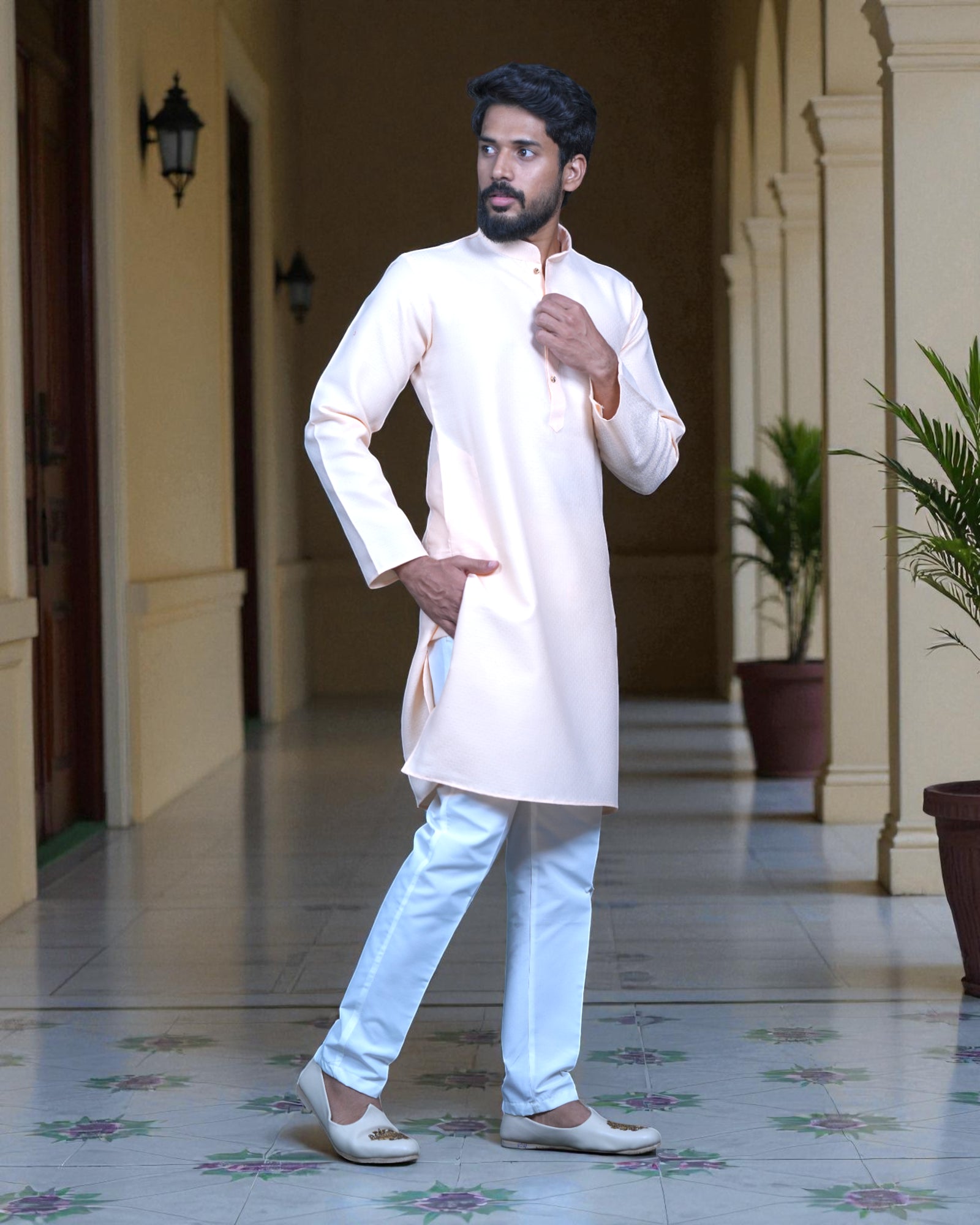 Jacquard Woven Cotton Kurta Pajama Set