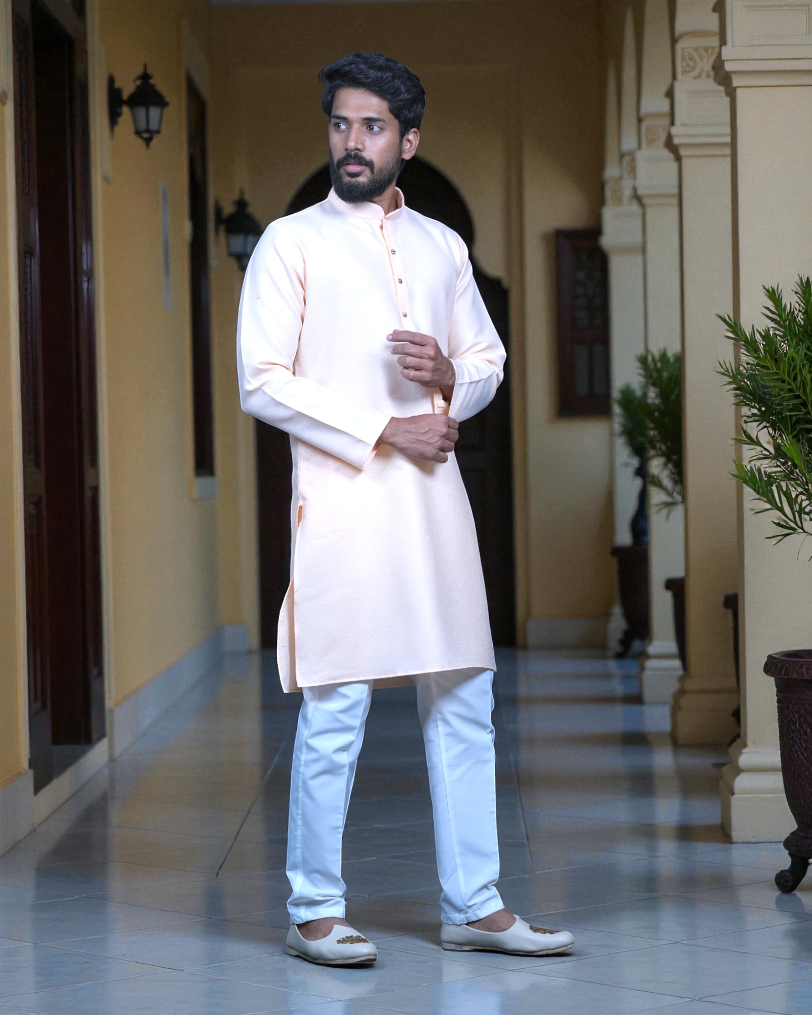 Jacquard Woven Cotton Kurta Pajama Set