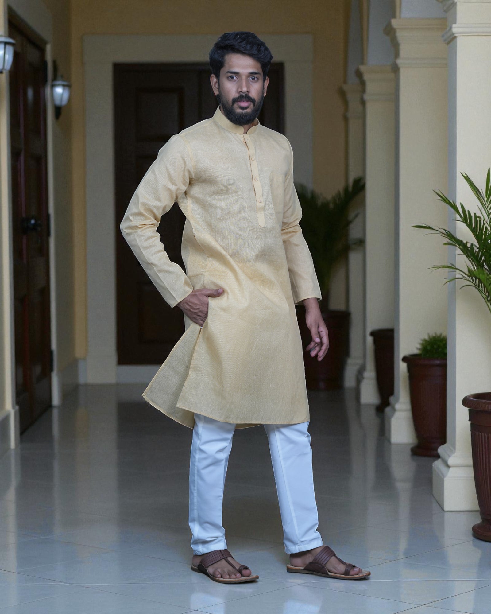 Red Khadi Cotton Kurta Pajama Set