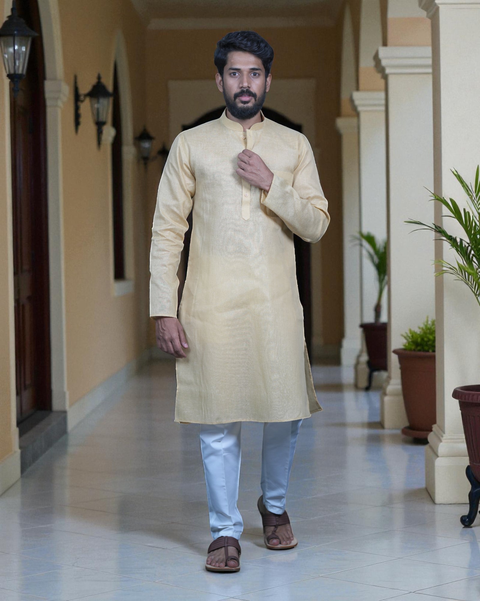 Red Khadi Cotton Kurta Pajama Set