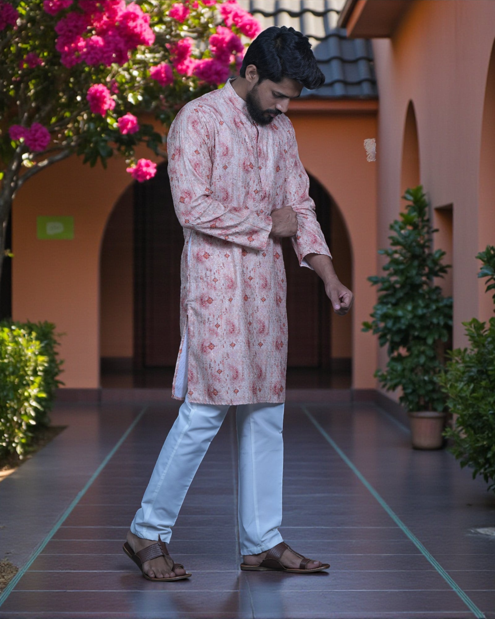 Shibori Printed Cotton Sequins Kurta Pajama Set