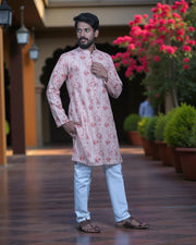Shibori Printed Cotton Sequins Kurta Pajama Set