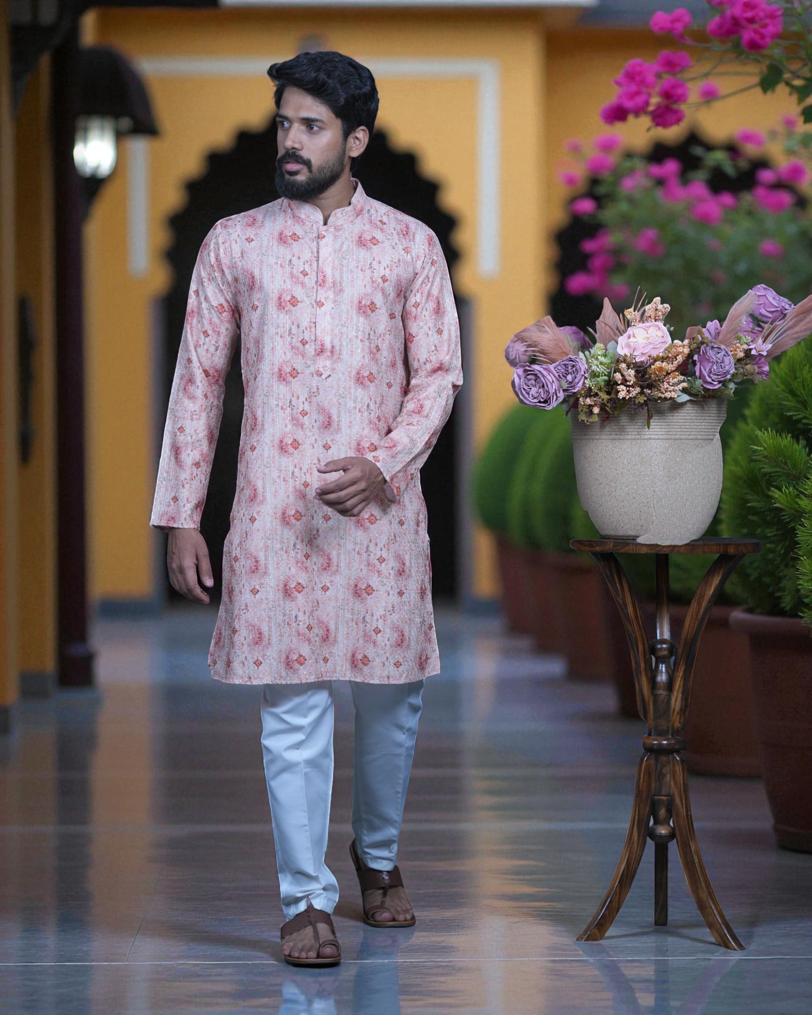 Shibori Printed Cotton Sequins Kurta Pajama Set