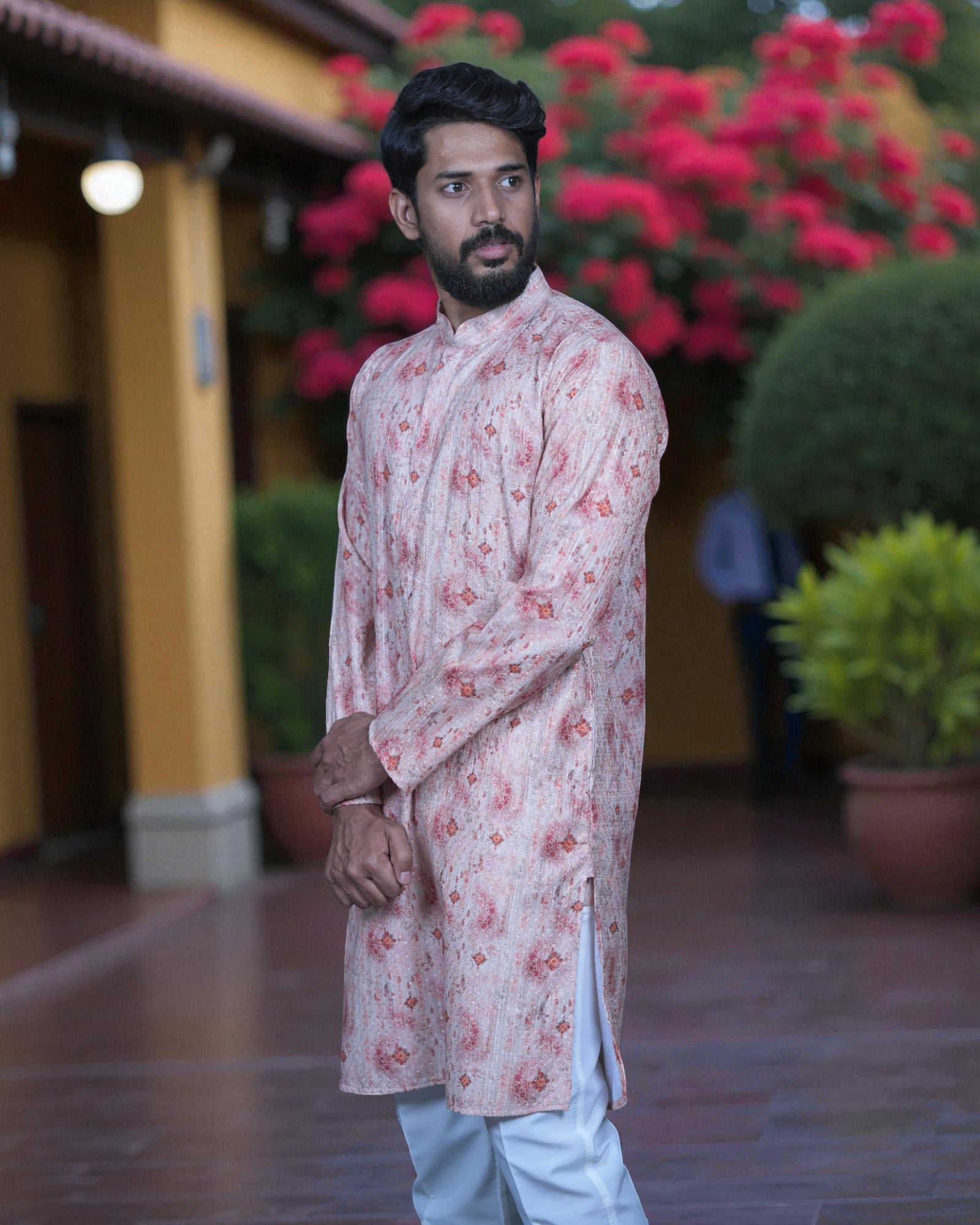 Shibori Printed Cotton Sequins Kurta Pajama Set