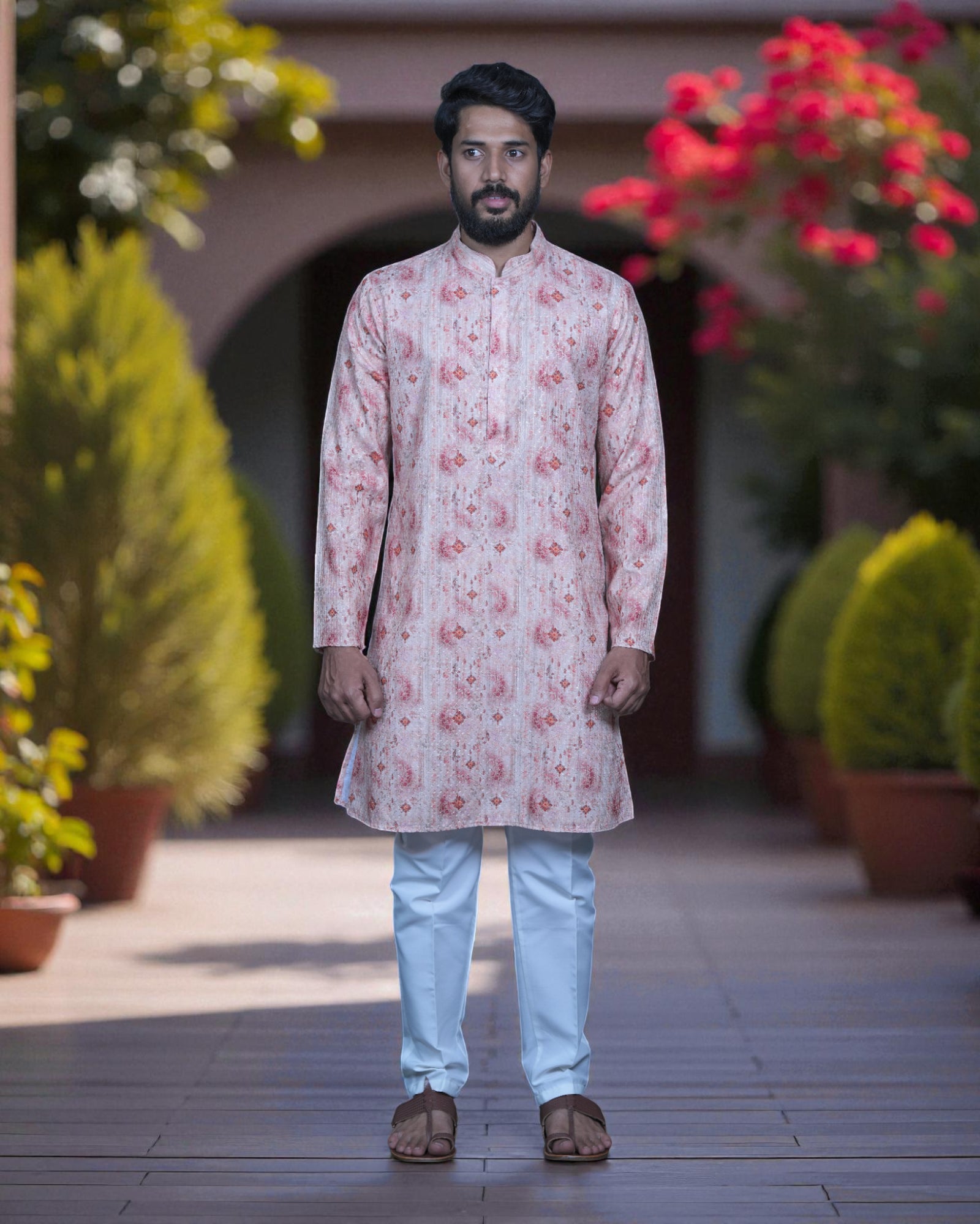 Shibori Printed Cotton Sequins Kurta Pajama Set