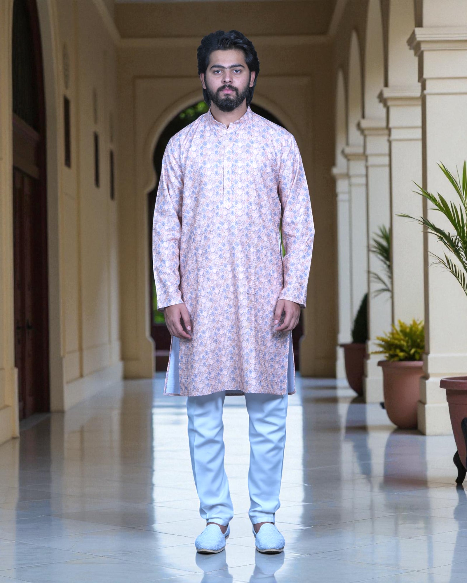 Block Print Cotton Kurta Pajama Set With Sequins