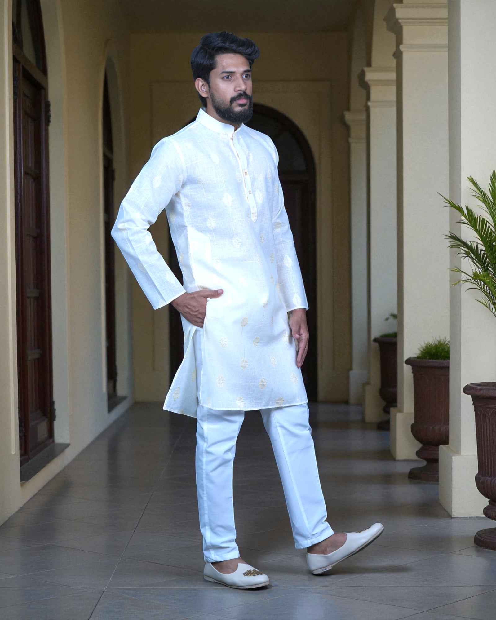 Embroidered Men Cotton Kurta Set