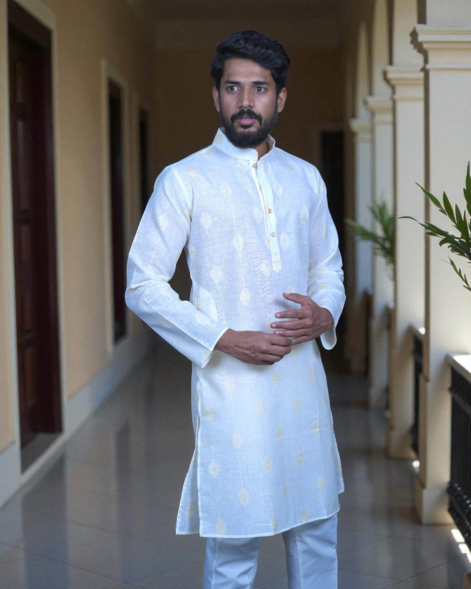 Embroidered Men Cotton Kurta Set