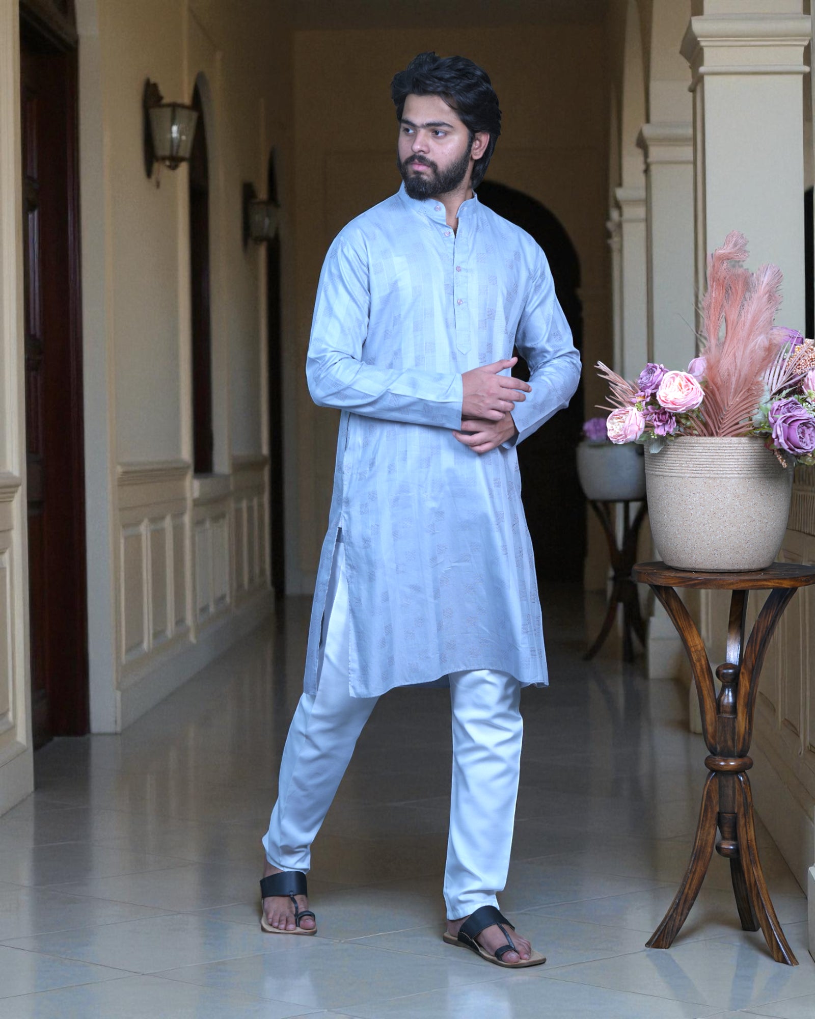 Malai Cotton Embroidered Kurta Pajama Set