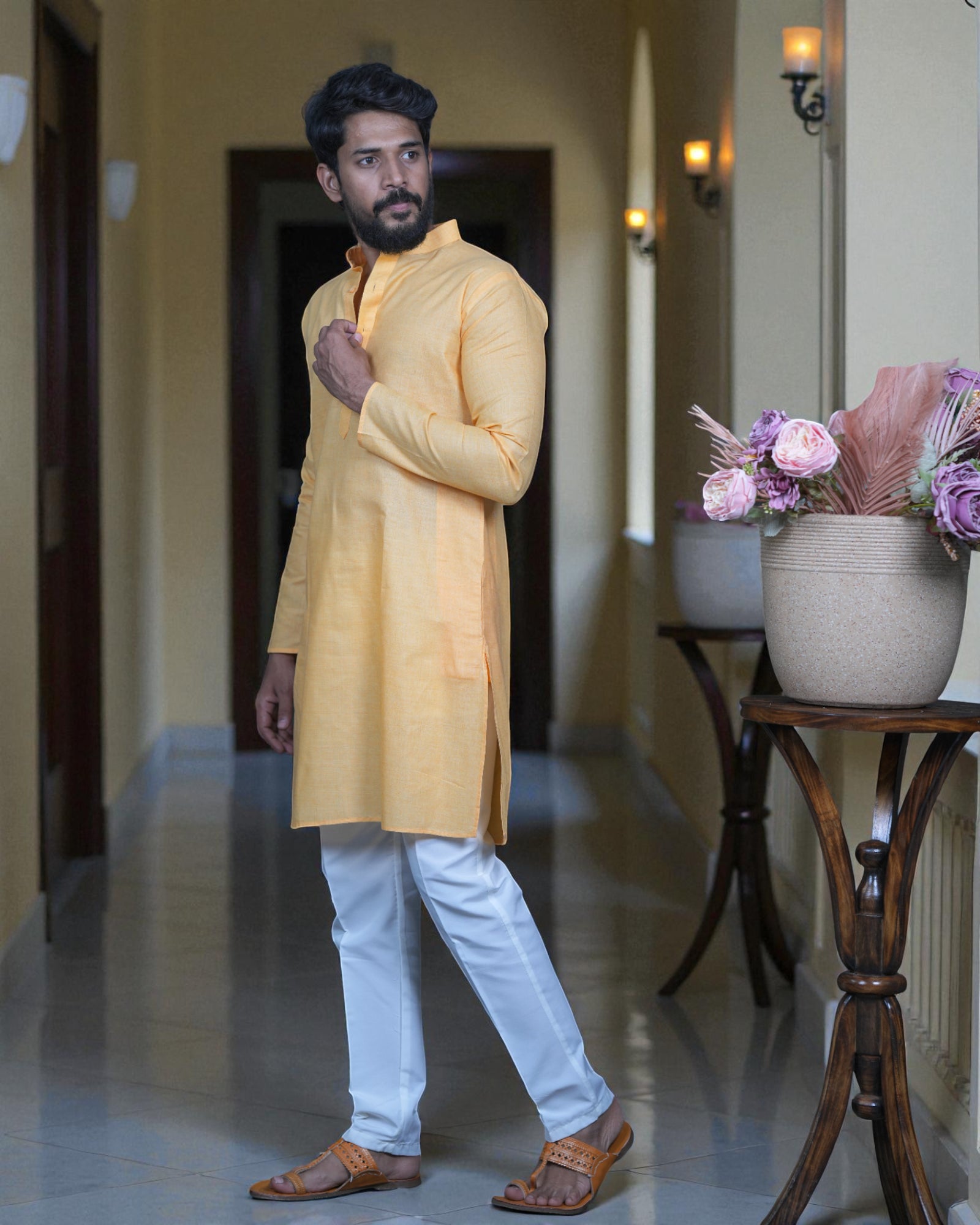 Blue Cotton Plain Kurta Pajama Set