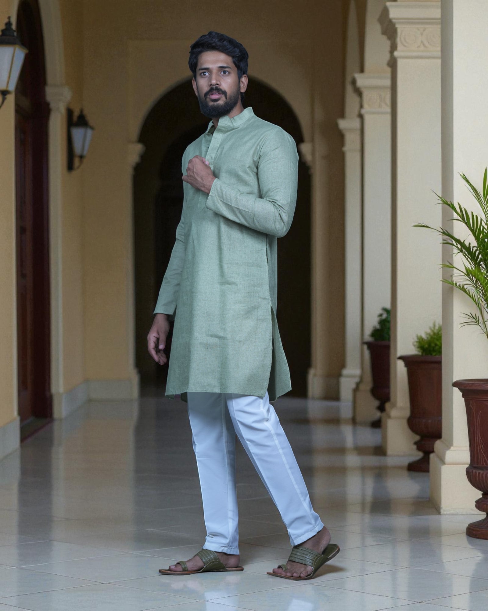 Blue Cotton Plain Kurta Pajama Set