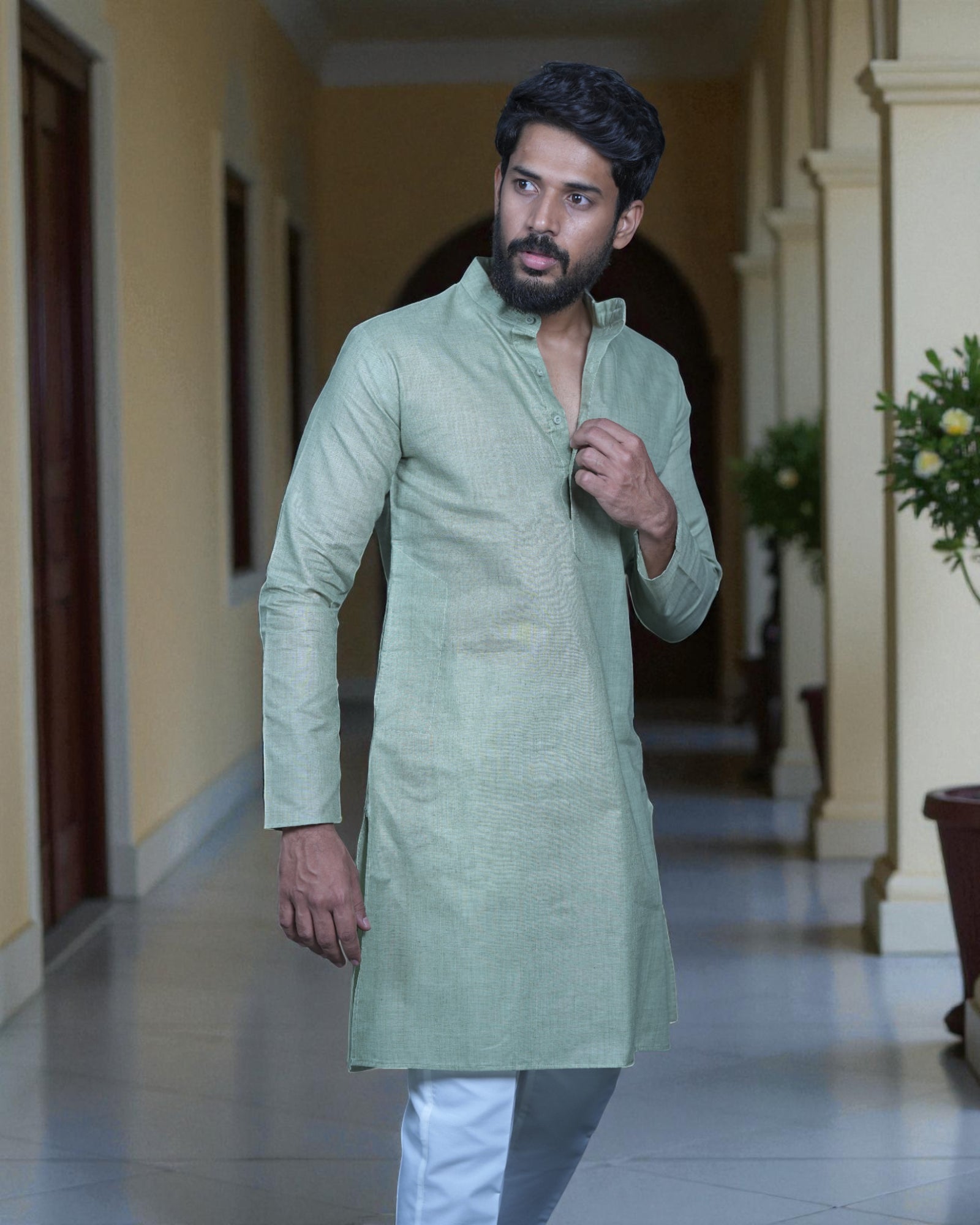 Blue Cotton Plain Kurta Pajama Set