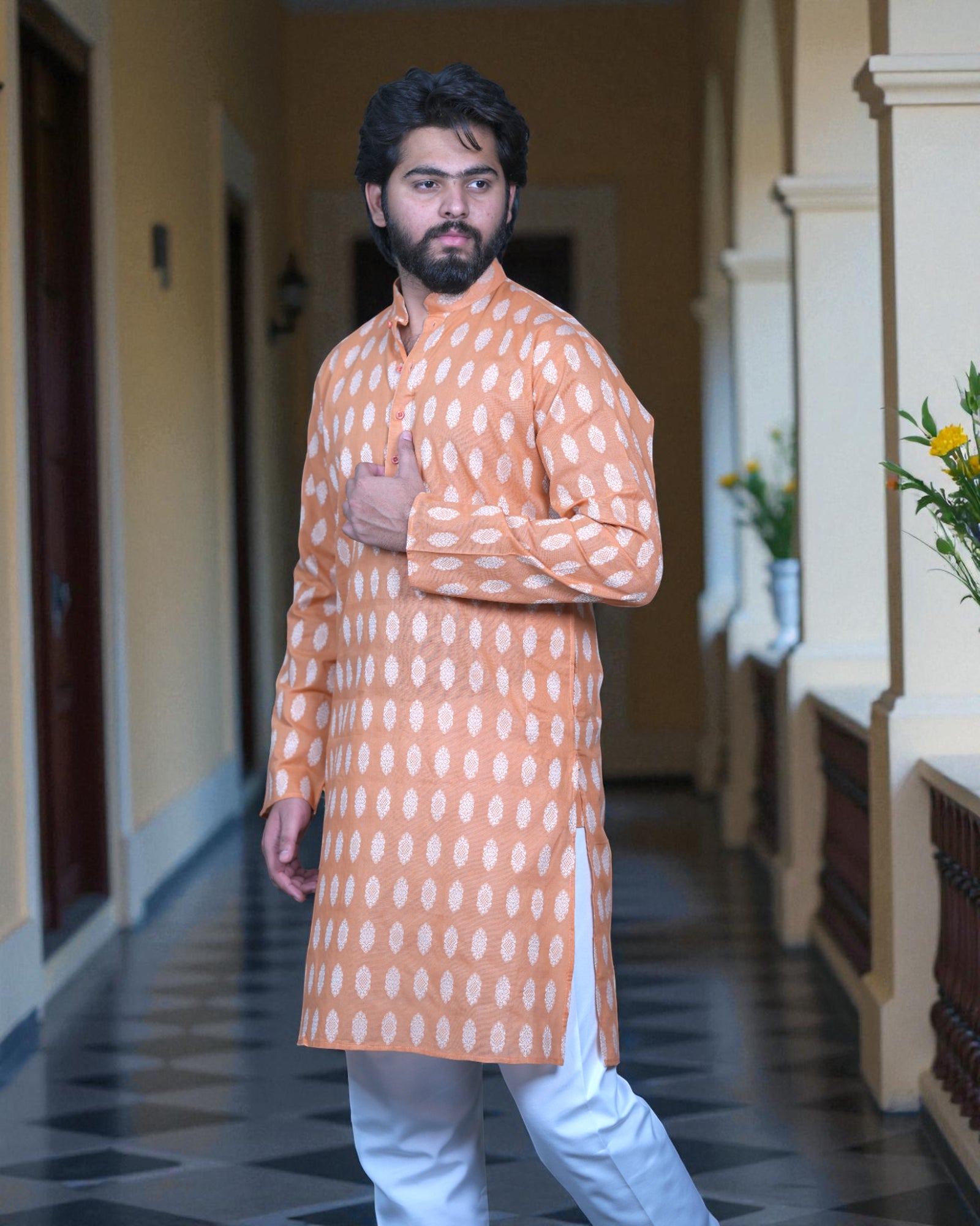 Cotton Blend Embroidered Kurta Pajama Set