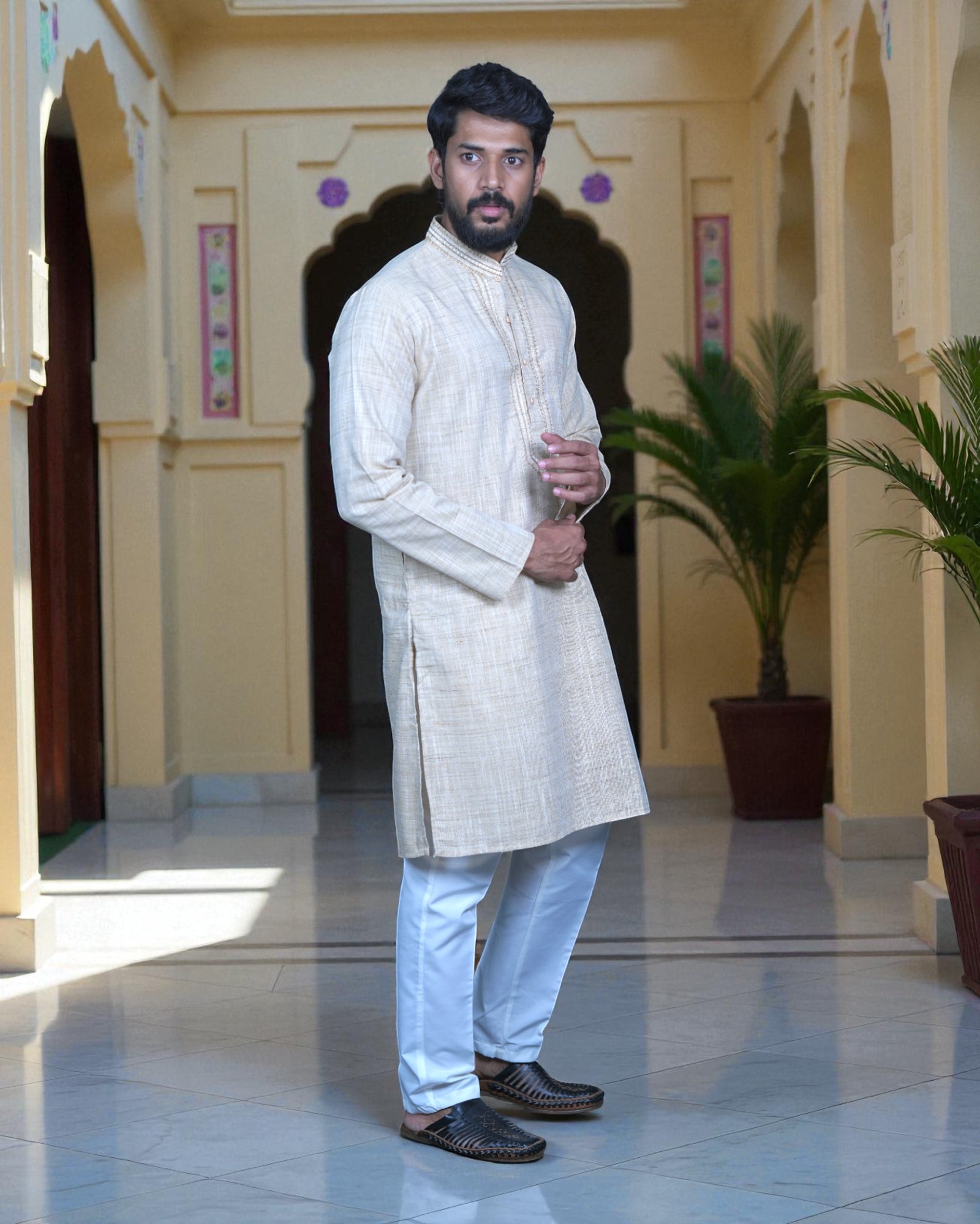 Khadi Cotton Kurta Pajama Set with Textured Design