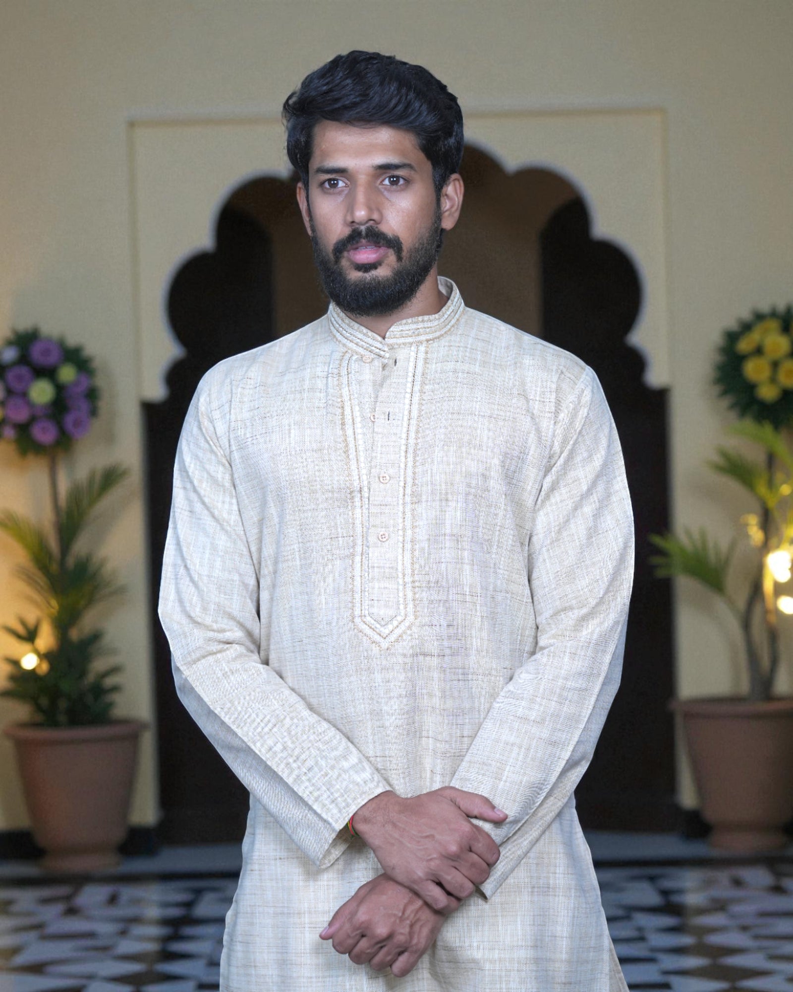 Khadi Cotton Kurta Pajama Set with Textured Design