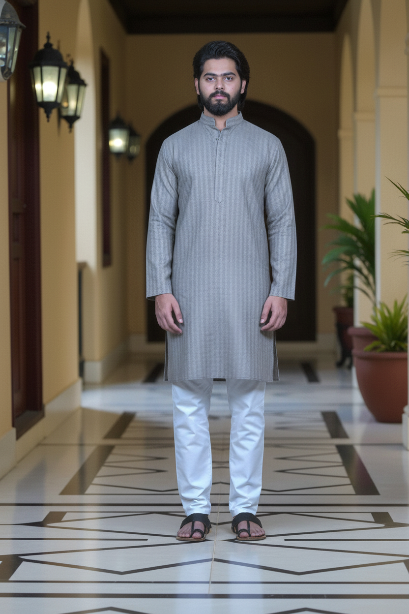 White Cotton Plain Kurta Pajama Set