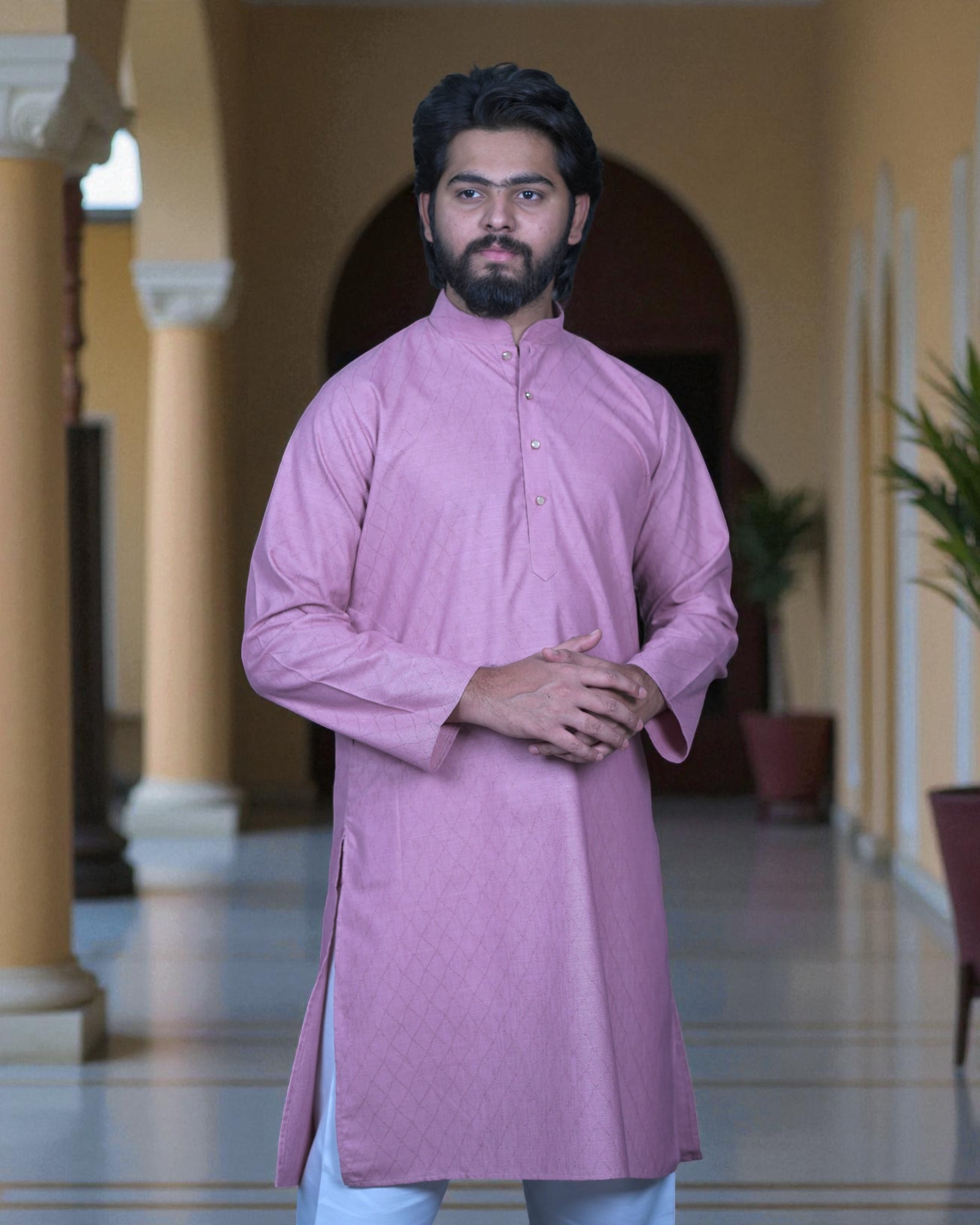 Cotton Blend Fine Embroidered Kurta Pajama Set