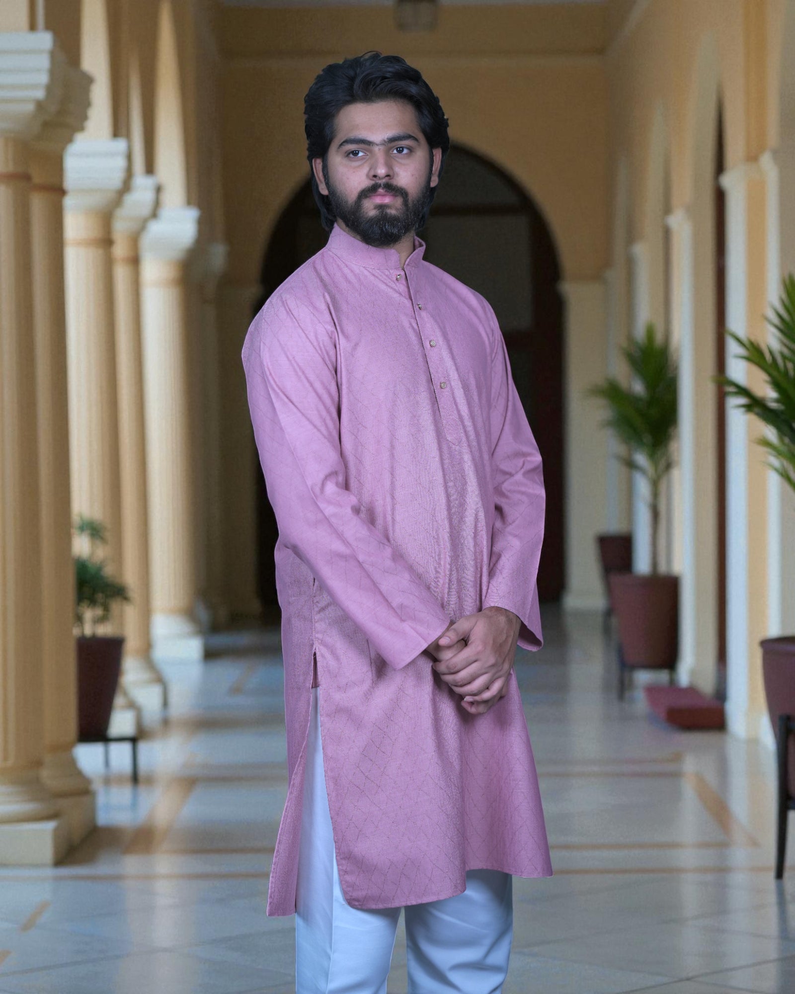 Cotton Blend Fine Embroidered Kurta Pajama Set