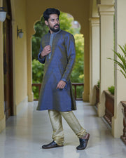 Tusser Silk Khadi Embroidered Kurta Pajama Set