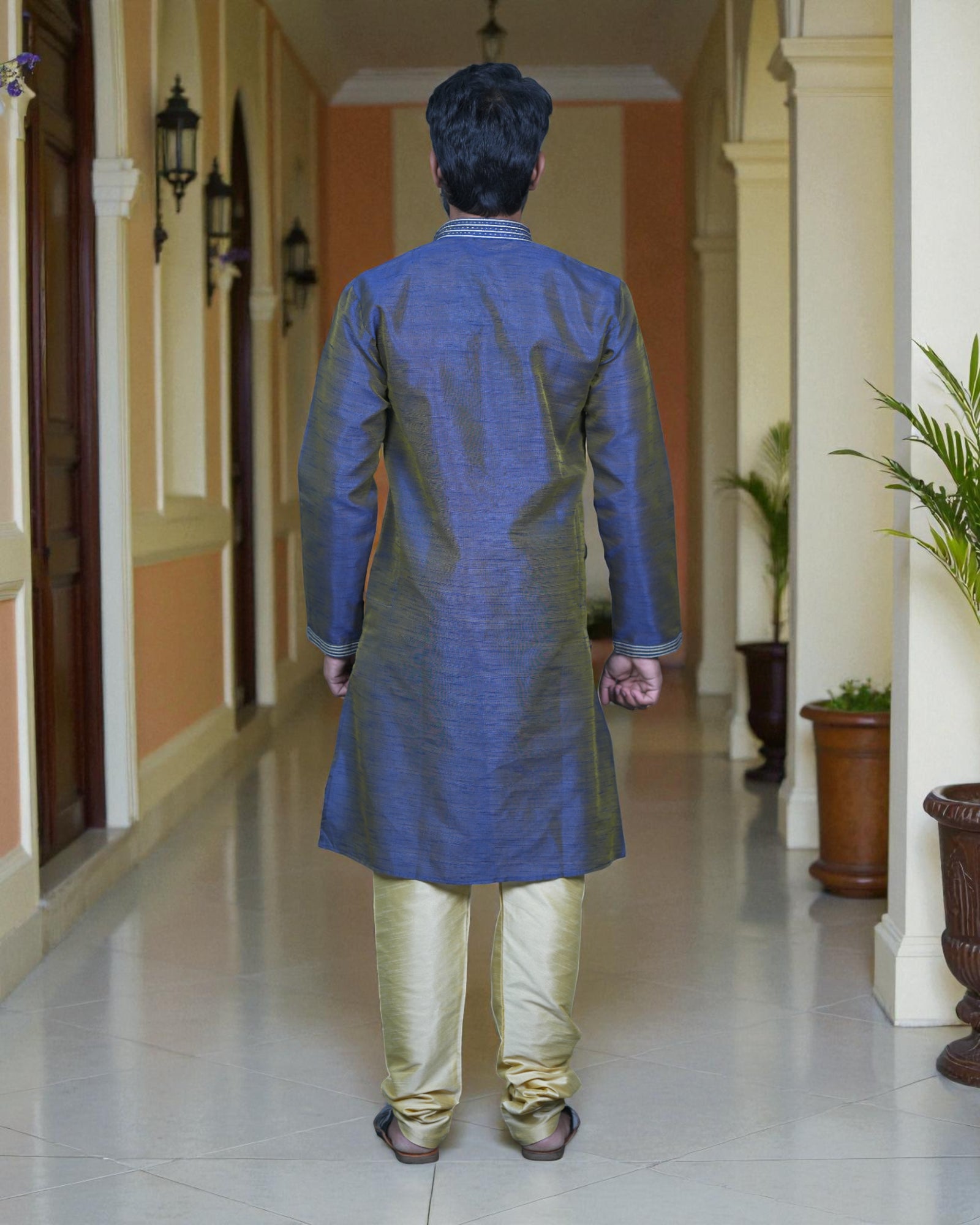 Tusser Silk Khadi Embroidered Kurta Pajama Set