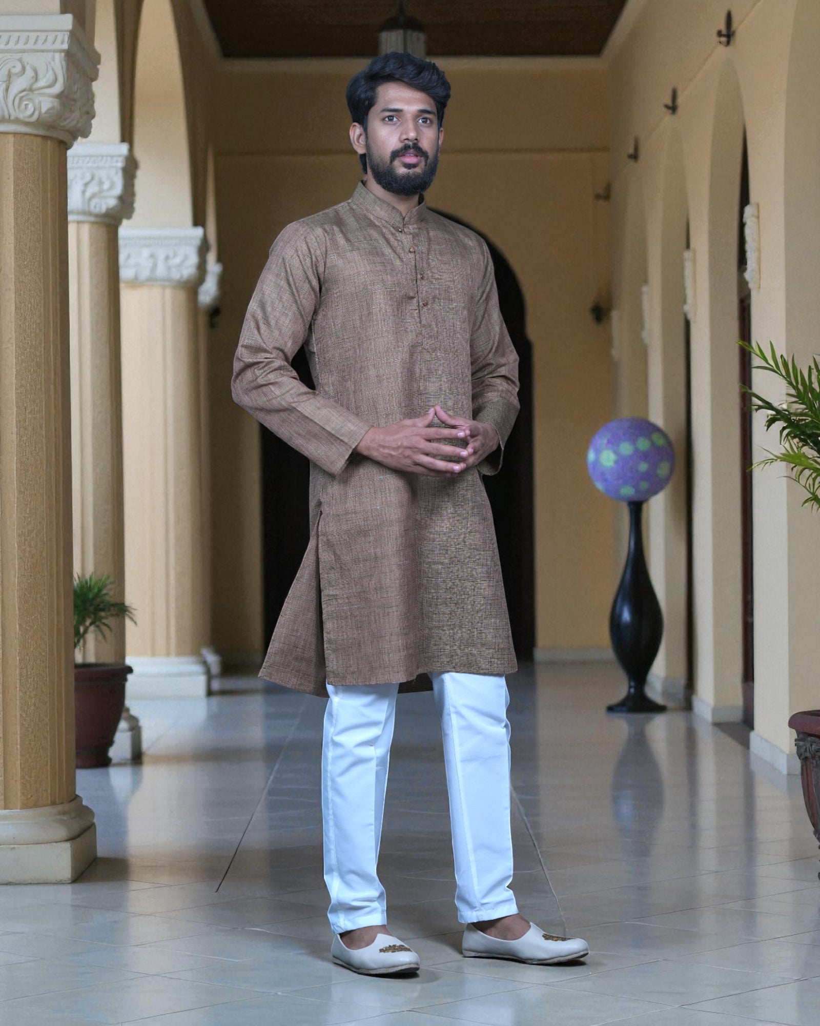 Khadi Cotton Blend Textured Kurta Pajama Set