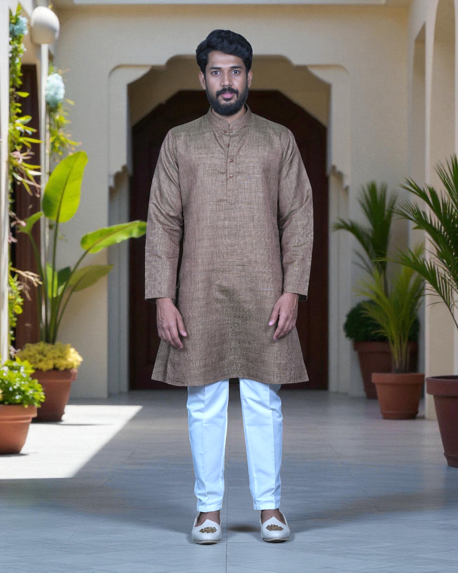 Khadi Cotton Blend Textured Kurta Pajama Set