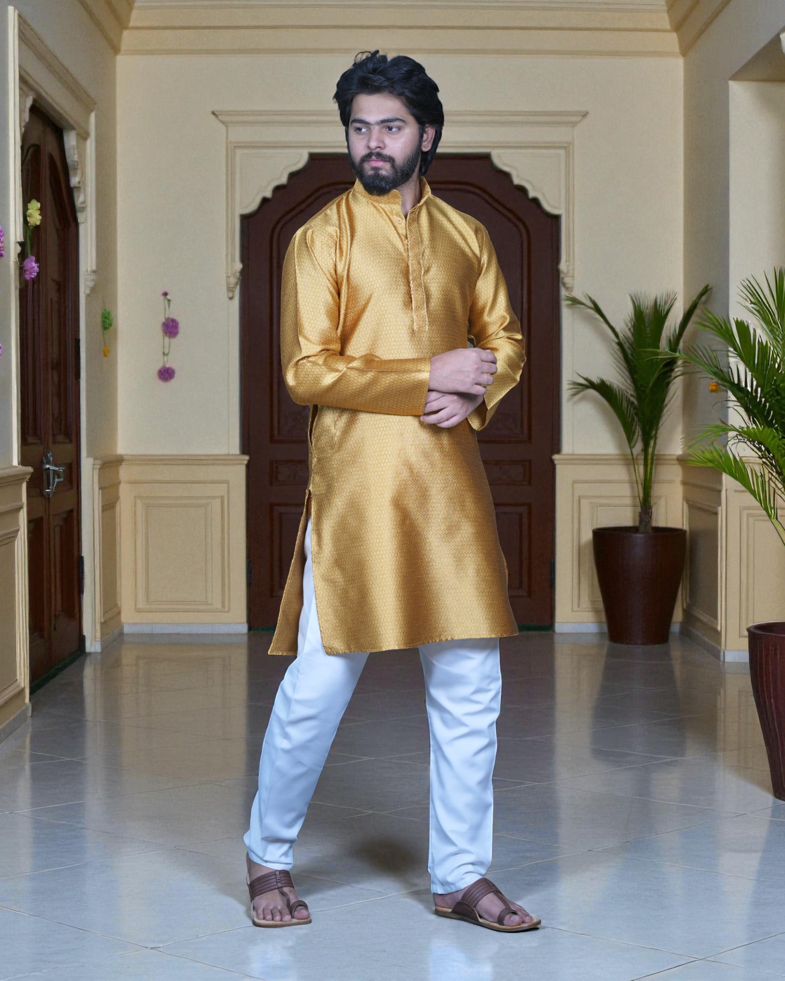 Jacquard Textured Cotton Kurta Pajama Set