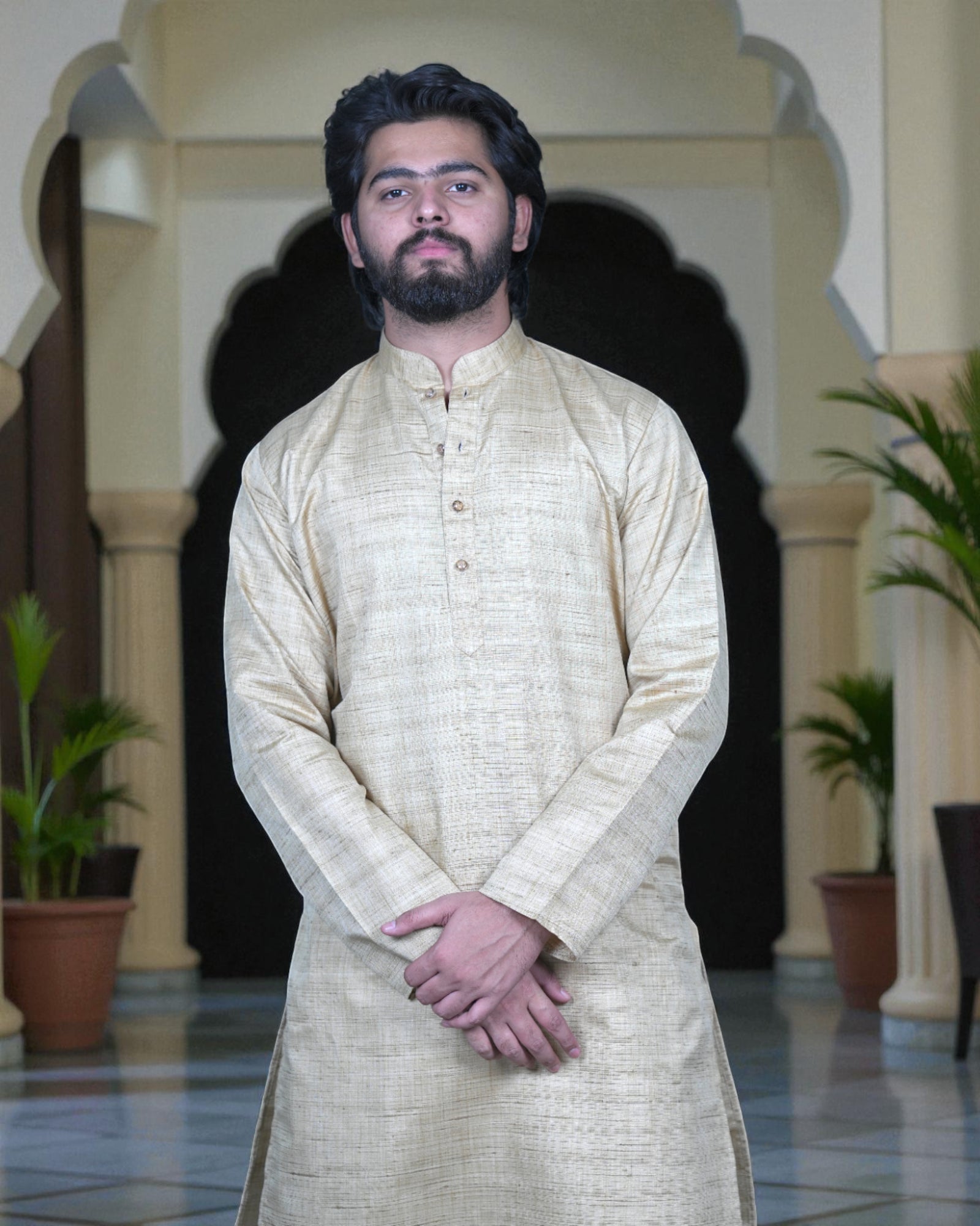 Khadi Cotton Blend Textured Kurta Pajama Set