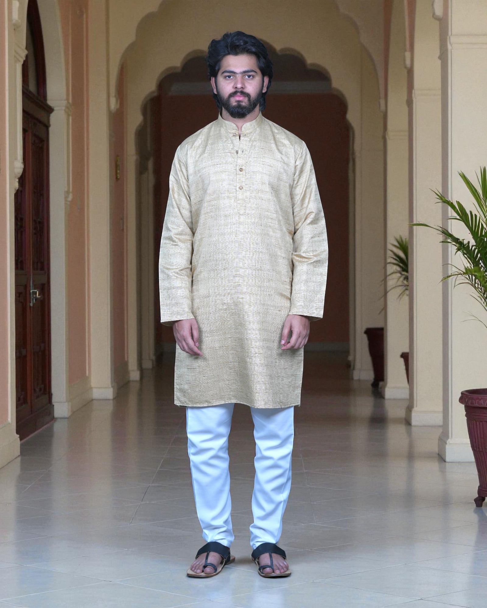 Khadi Cotton Blend Textured Kurta Pajama Set