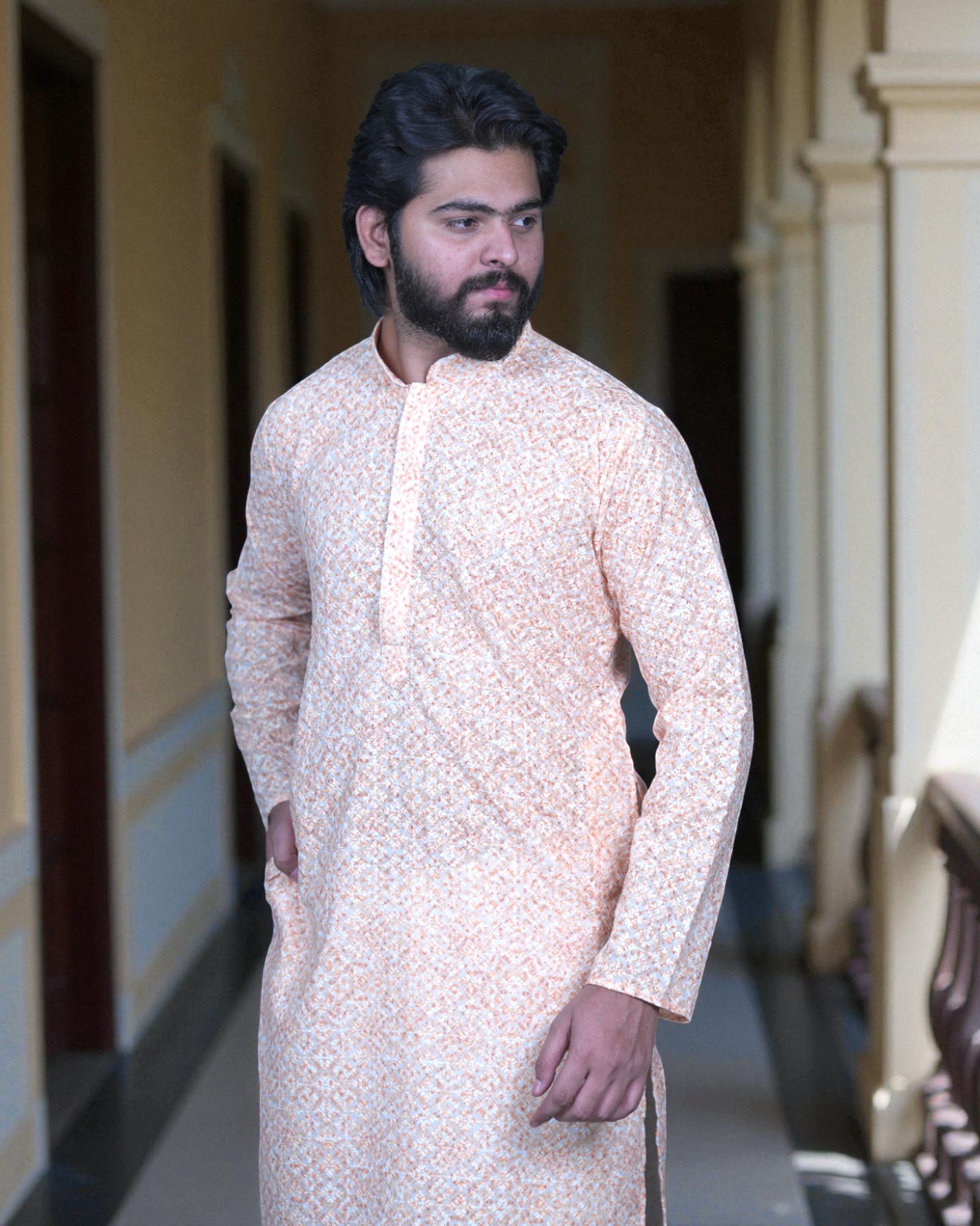 Floral Embroidered Cotton Kurta Pajama Set