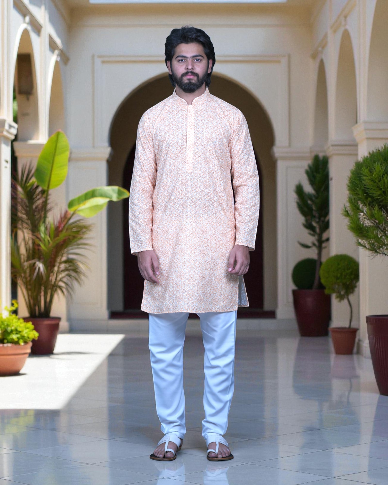 Floral Embroidered Cotton Kurta Pajama Set