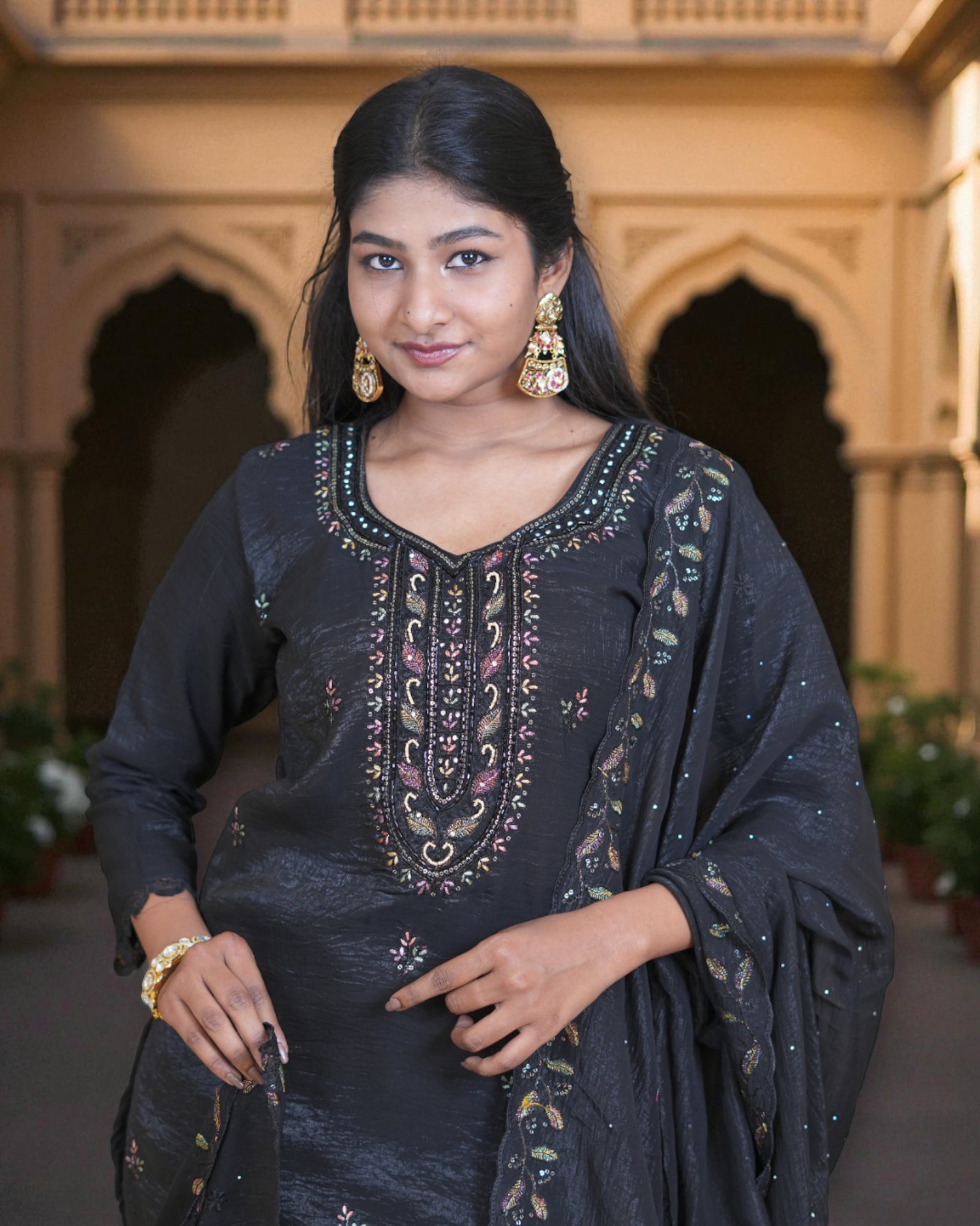 Silk Embroidered Crush Kurta Set