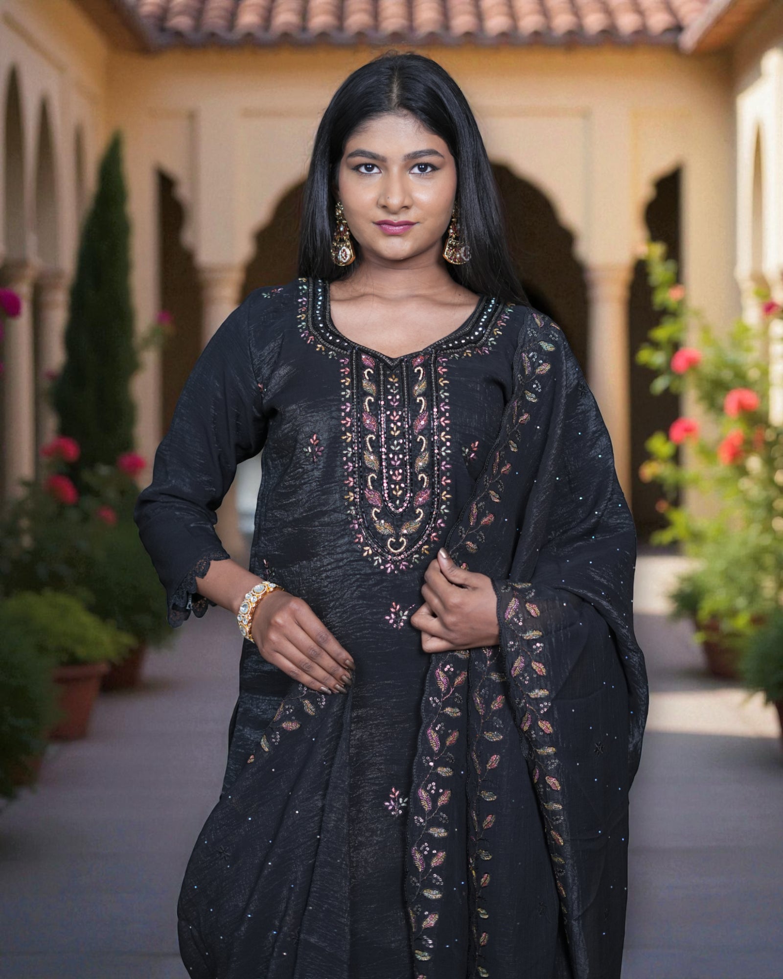 Silk Embroidered Crush Kurta Set