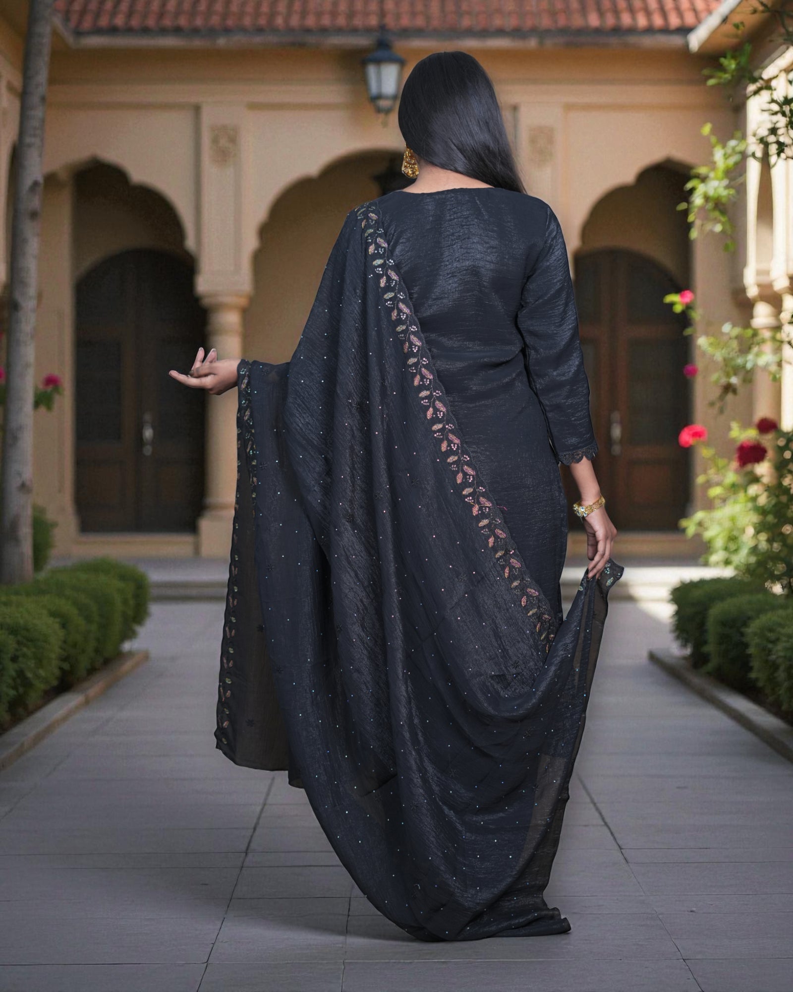 Silk Embroidered Crush Kurta Set