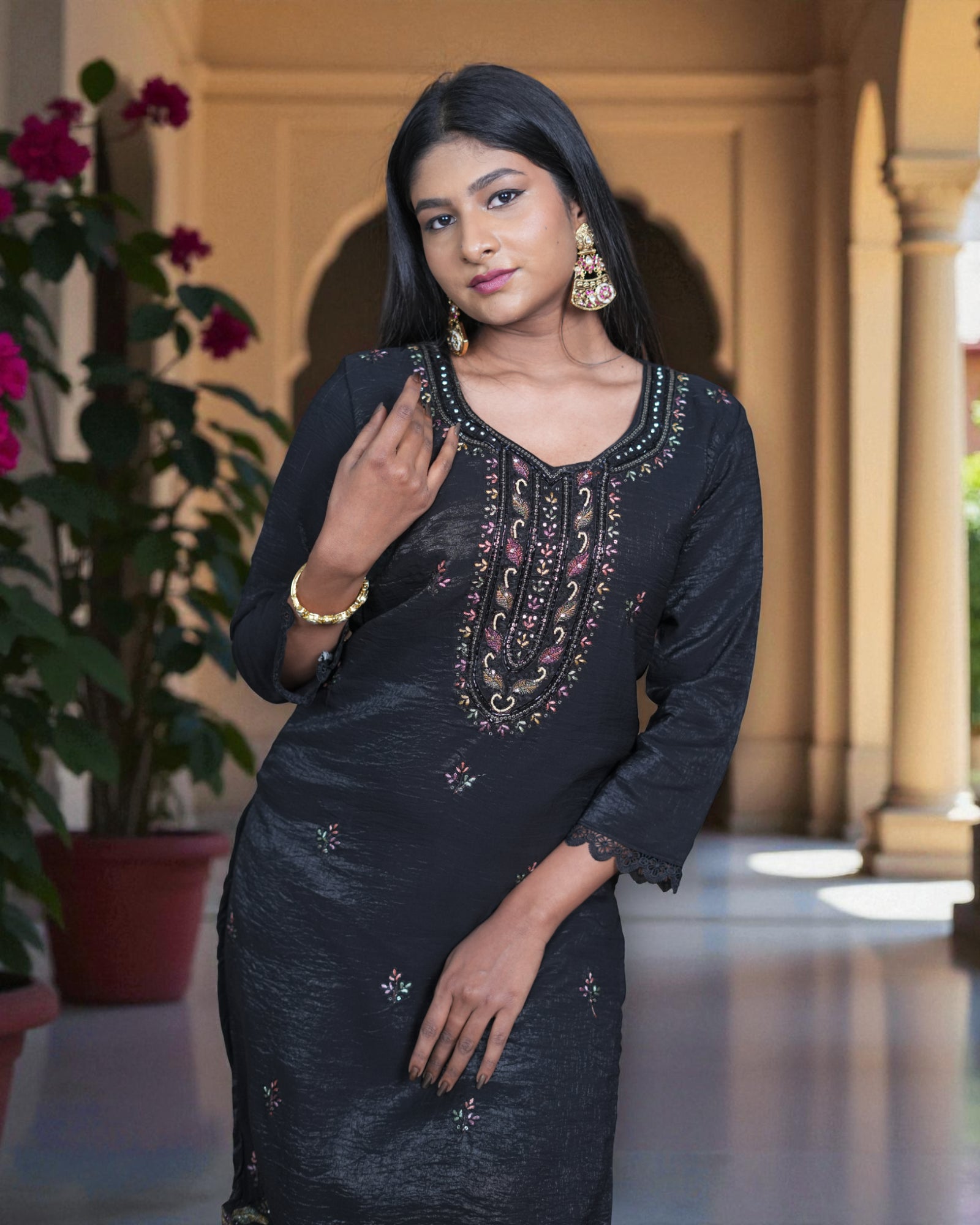 Silk Embroidered Crush Kurta Set