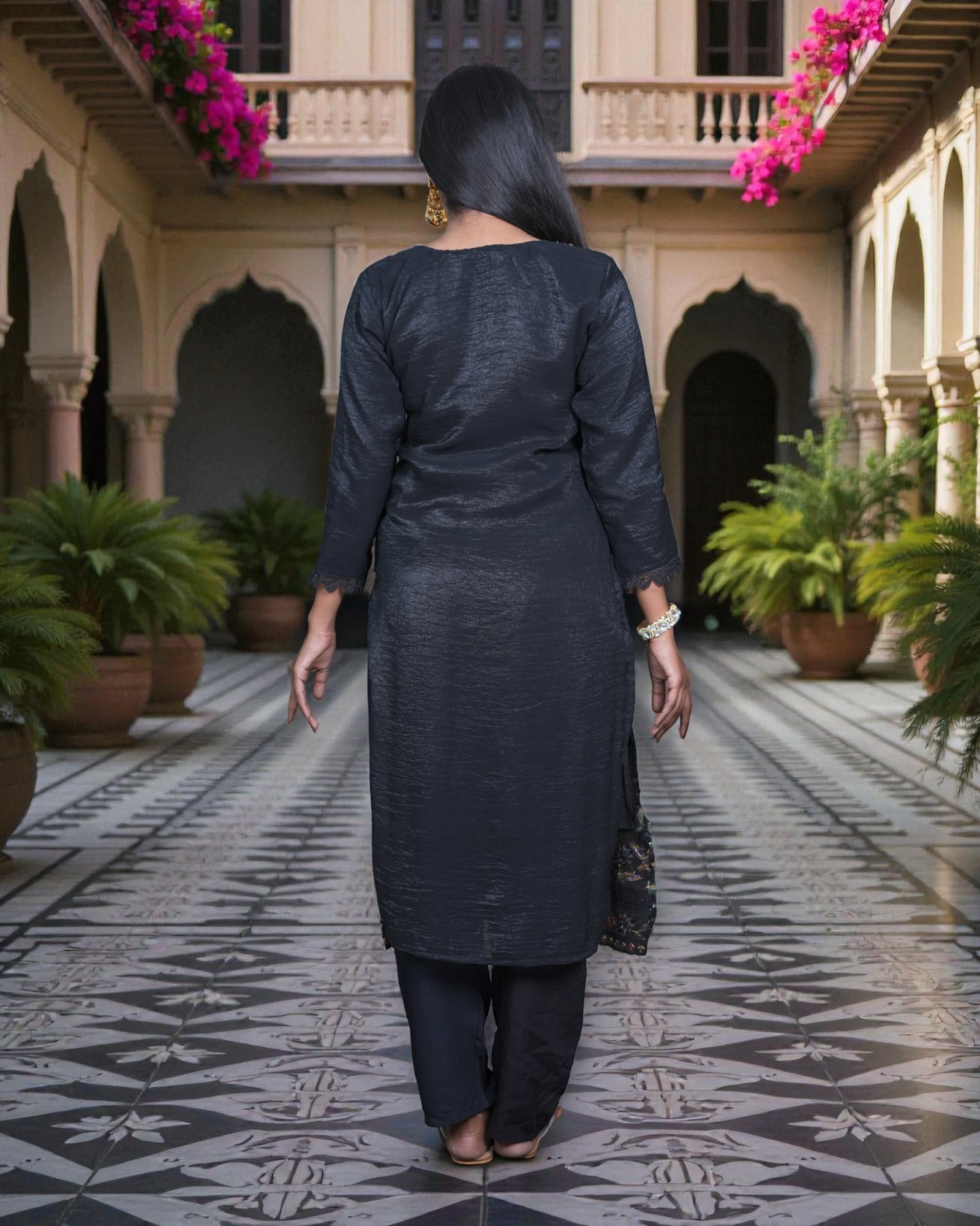 Silk Embroidered Crush Kurta Set