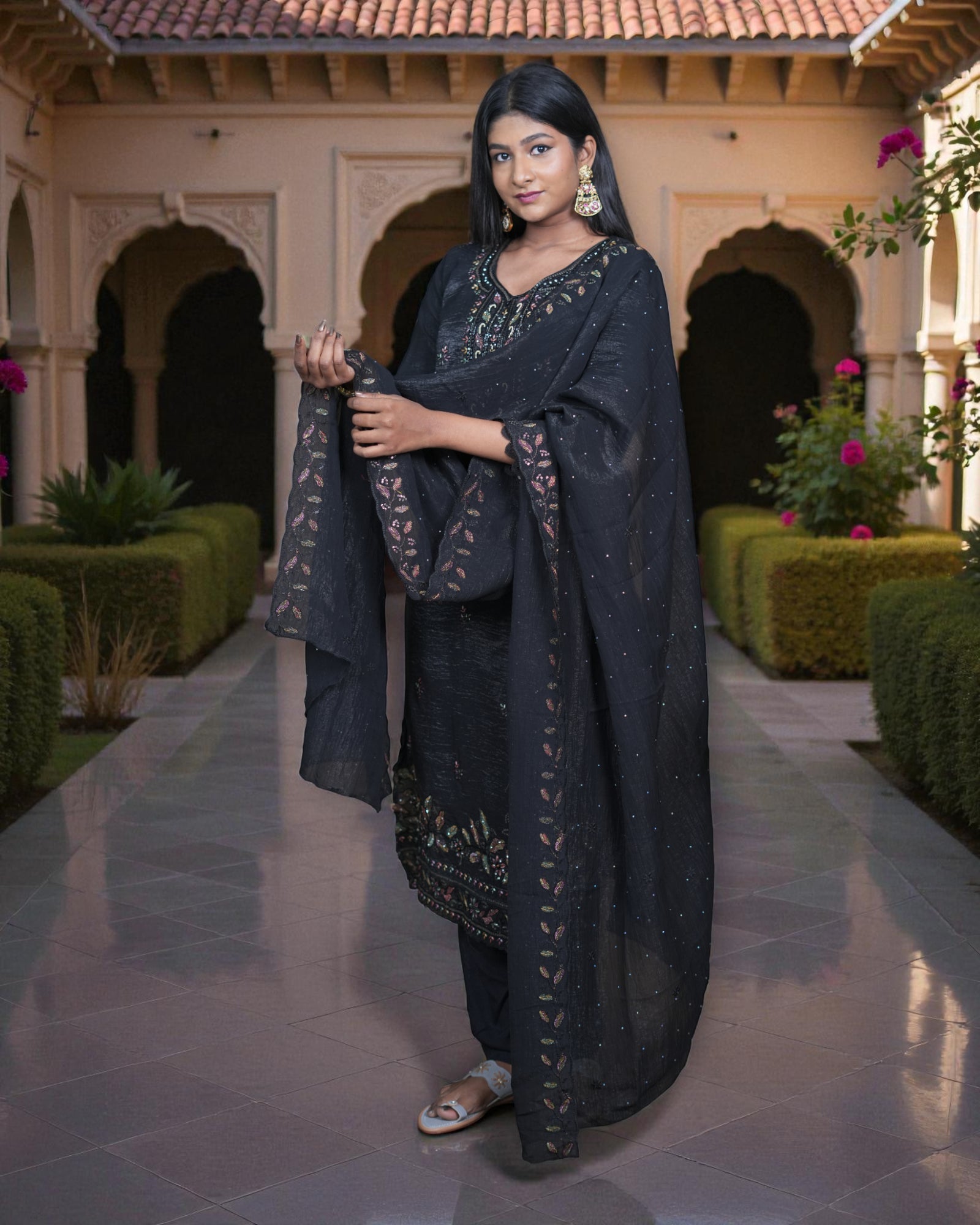 Silk Embroidered Crush Kurta Set