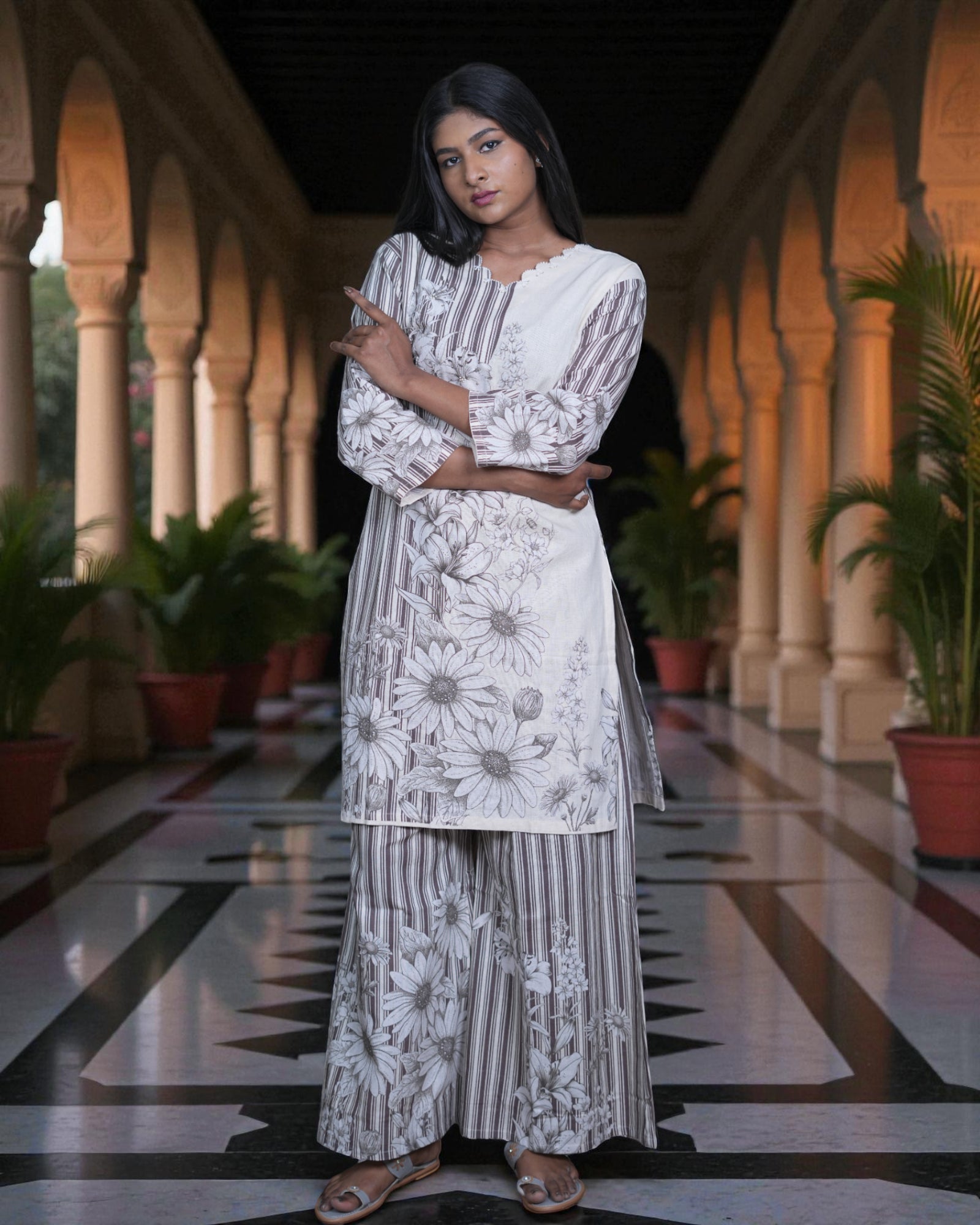 Floral Printed Kadhi Cotton Co-Ord Set