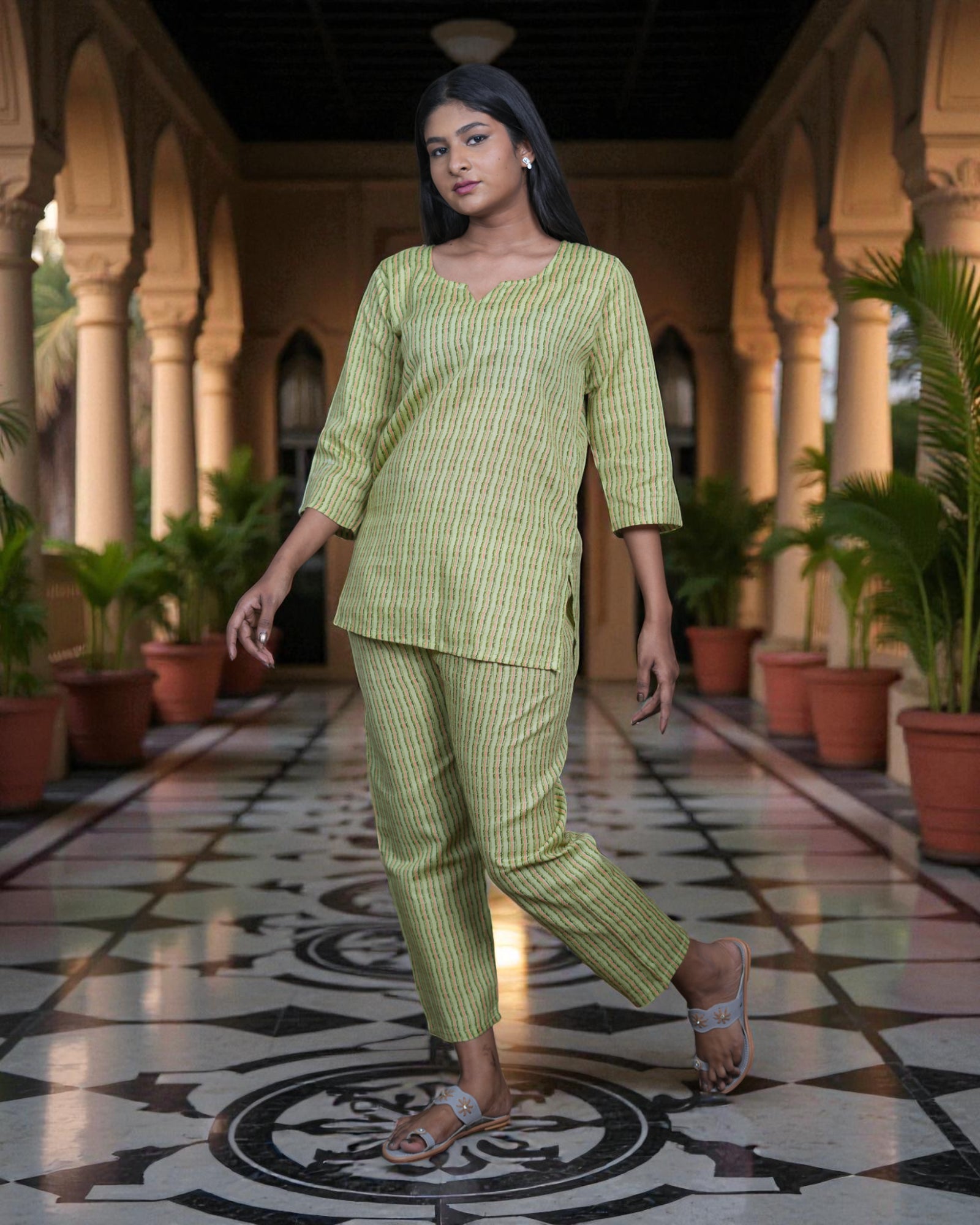 Vibrant Cotton Cord Embroidered Co-Ord Set