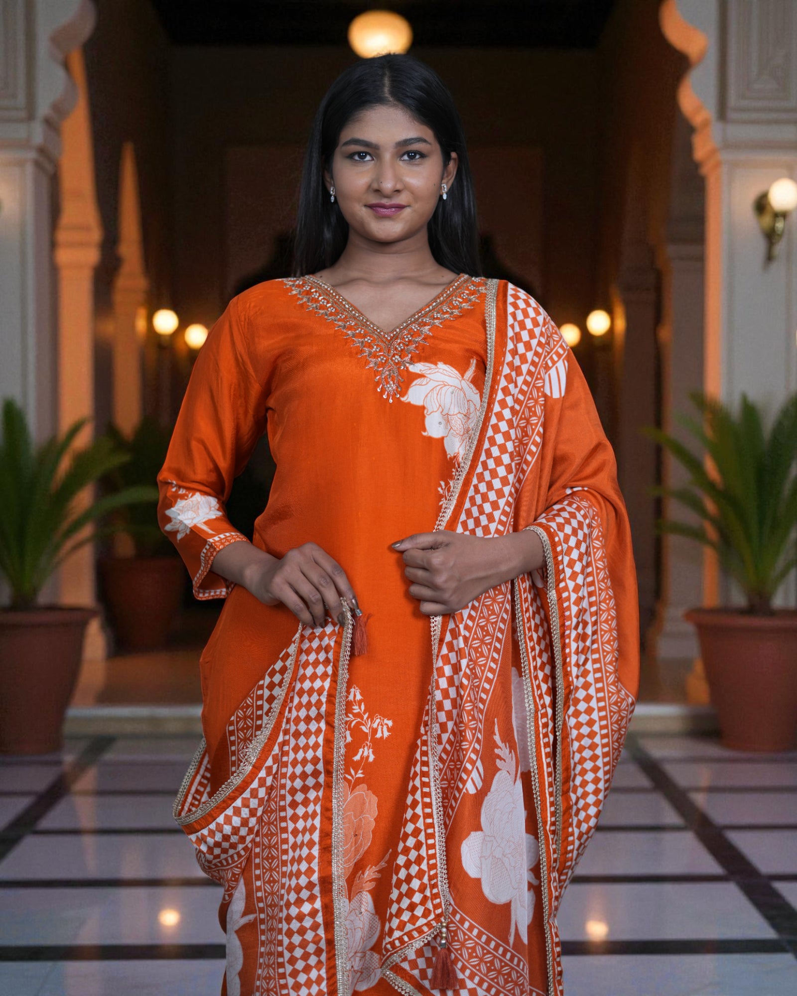 Floral Zardozi Embroidered Cotton Kurta Set